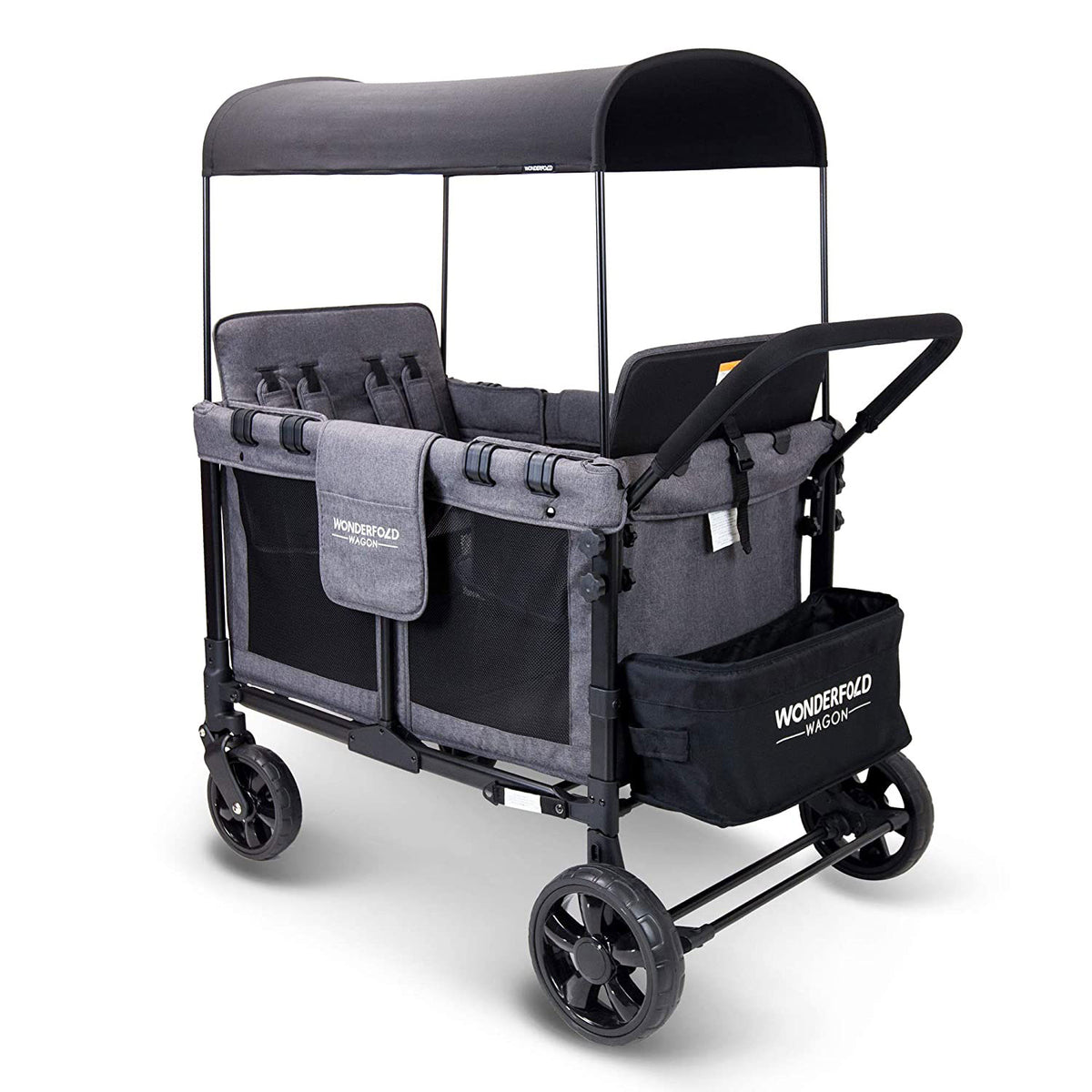 WONDERFOLD 4 Person Folding Push Stroller Wagon w/ Canopy, Gray (Open Box)