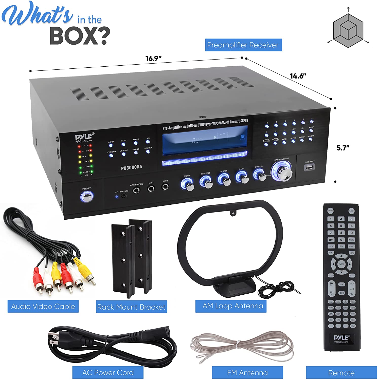 Pyle PD3000BA Home Theater Preamplifier Bluetooth Audio & Video Stereo Receiver - VMInnovations