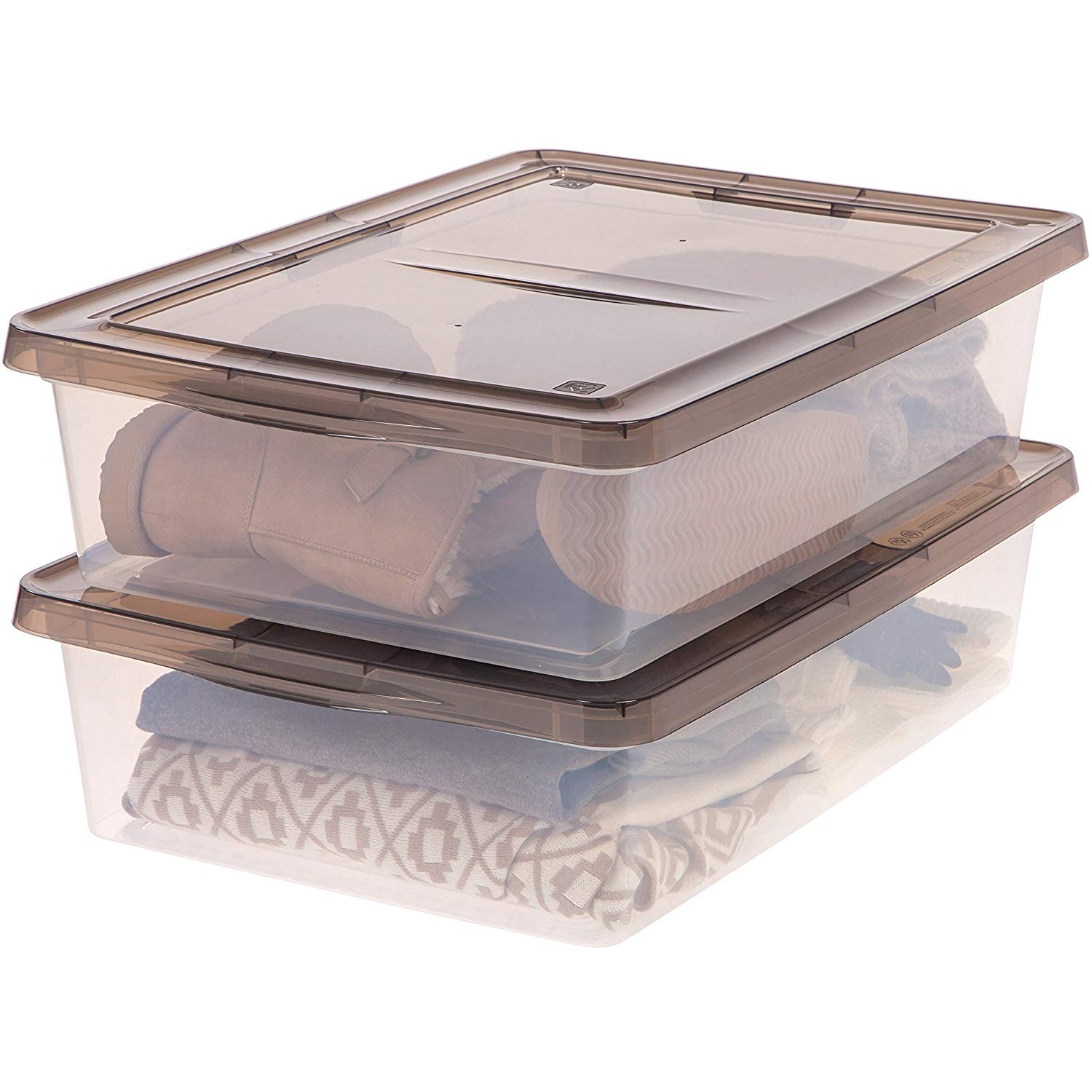IRIS USA 28-Quart Ultra-Clear Stackable Home Storage Box with Gray Lid, 2 Pack