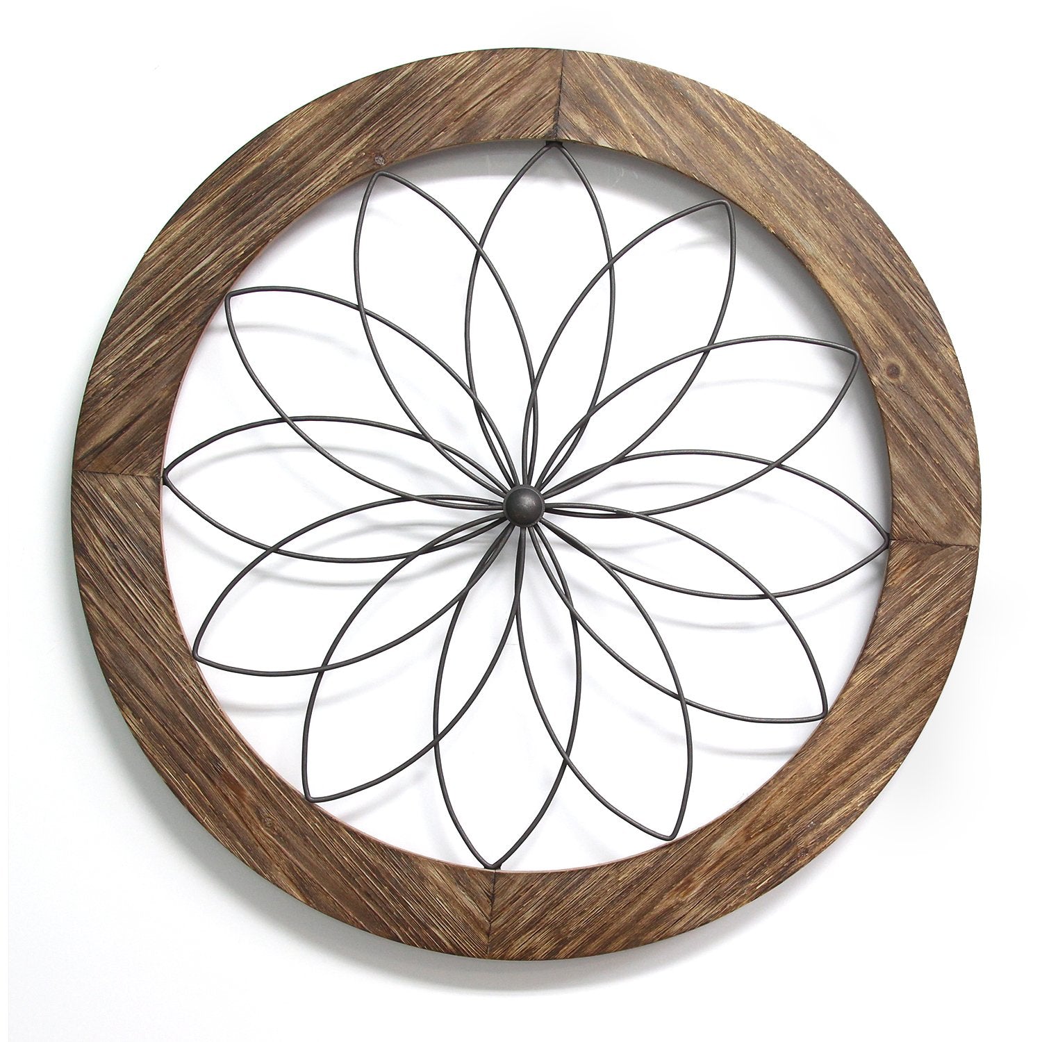 Stratton Home Decor S11570 Round Metal Natural Wood Medallion Wall Art, Brown (For Parts)