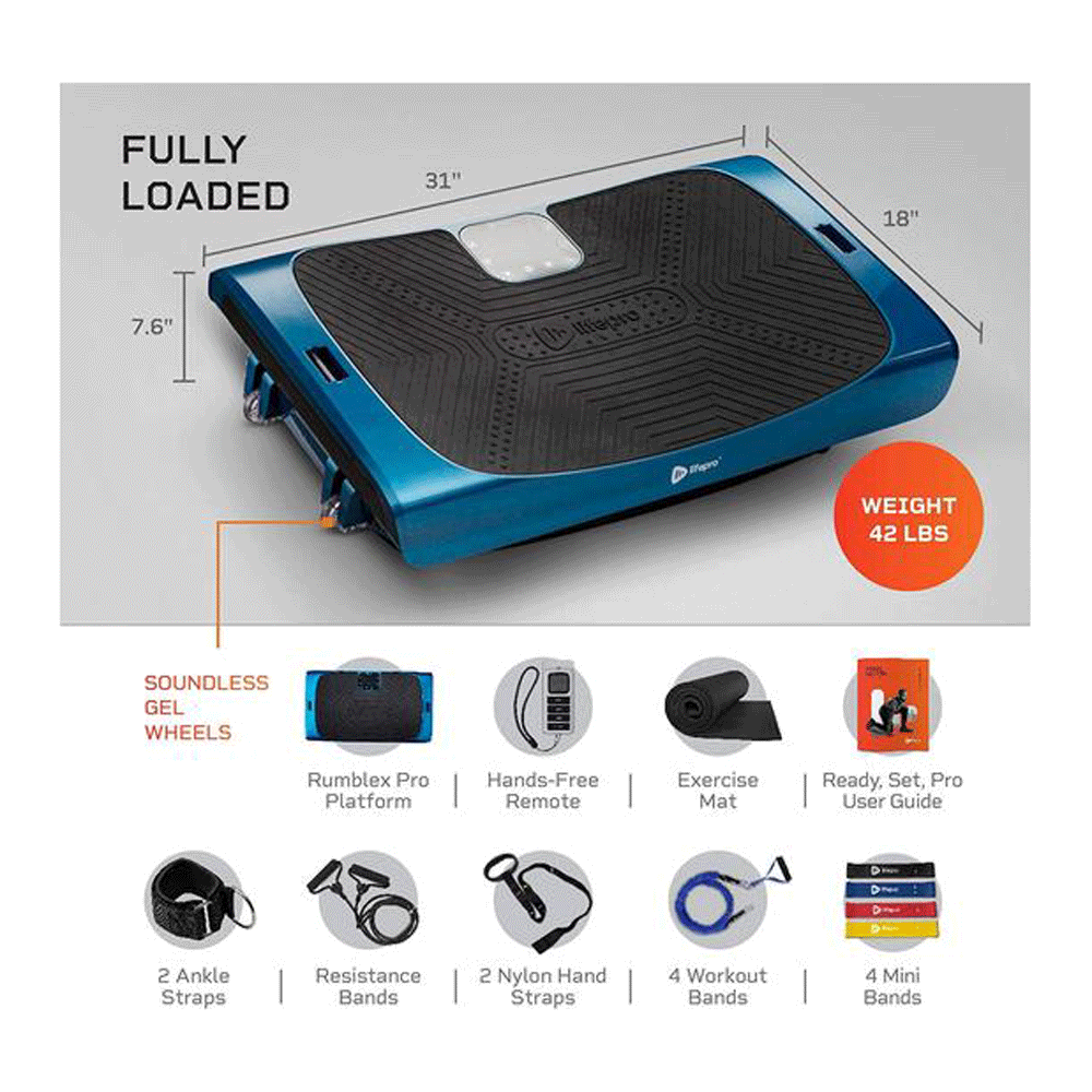 LifePro Rumblex 4D Pro Vibration Plate Body Exercise Machine, Blue (Open Box) - VMInnovations