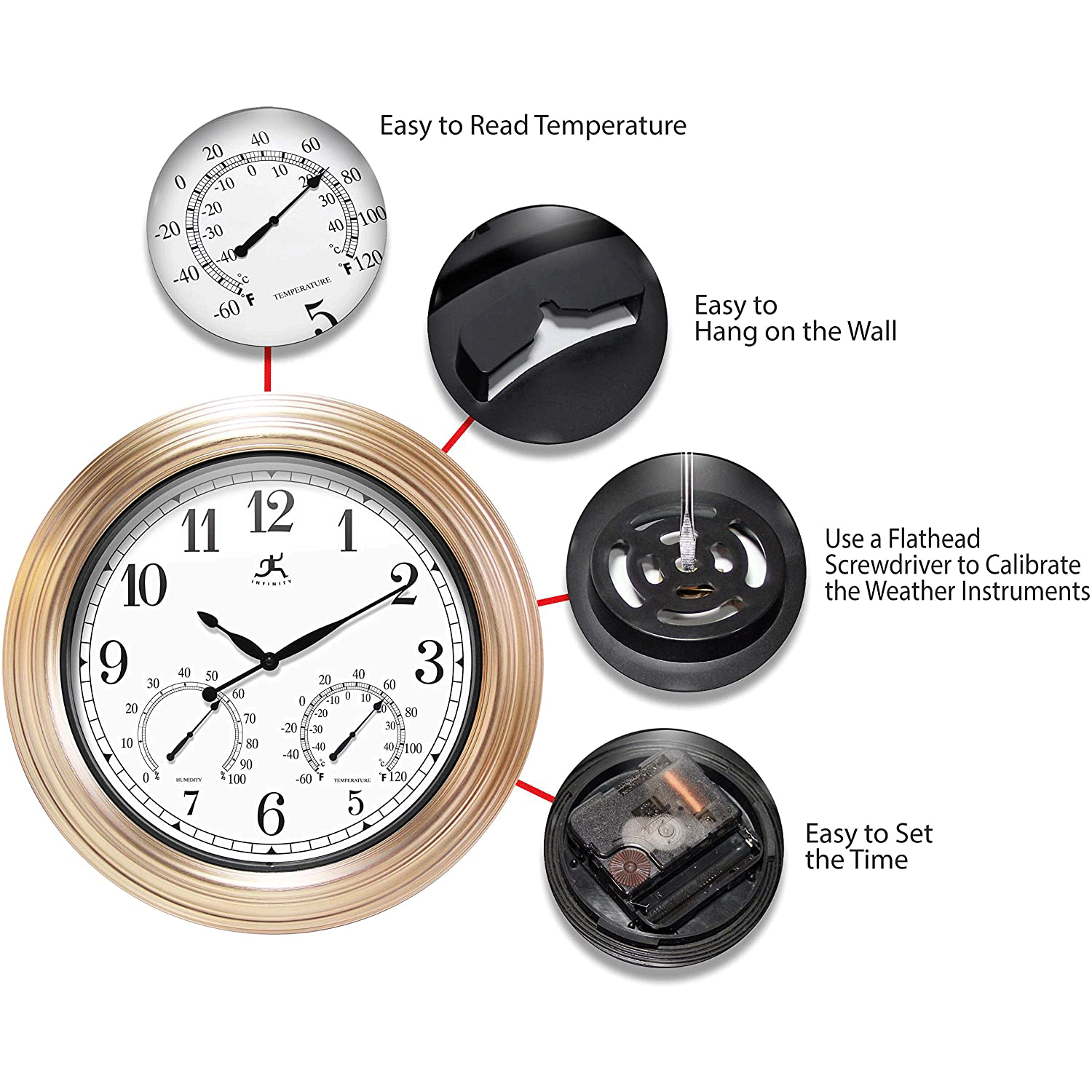 Infinity Instruments Churchill Round Indoor/Outdoor 18.5 Inch Wall Clock, (Used) - VMInnovations