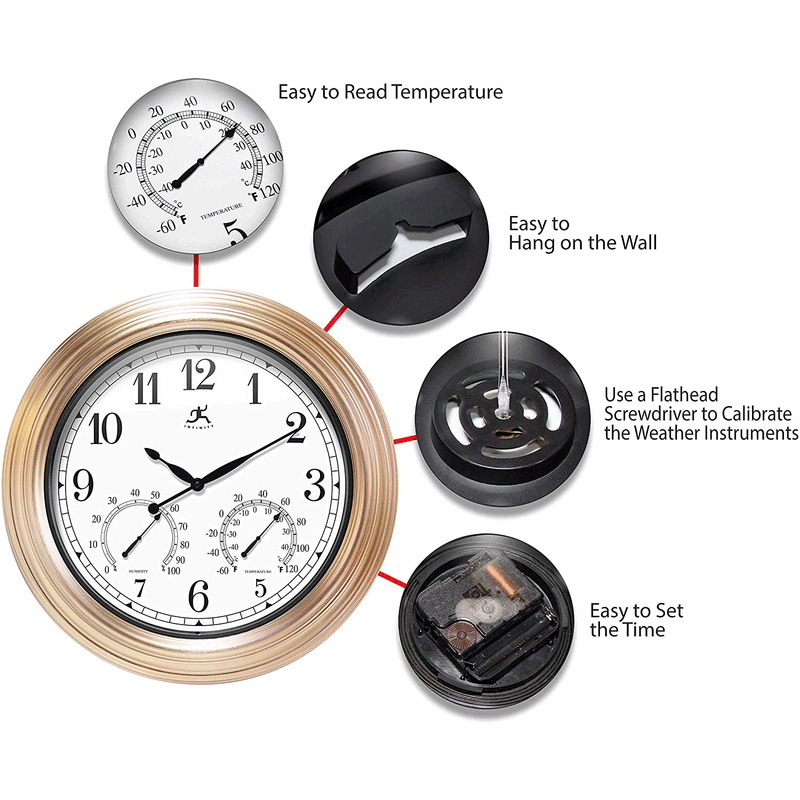 Infinity Instruments Churchill Round Indoor/Outdoor 18.5 Inch Wall Clock, Copper