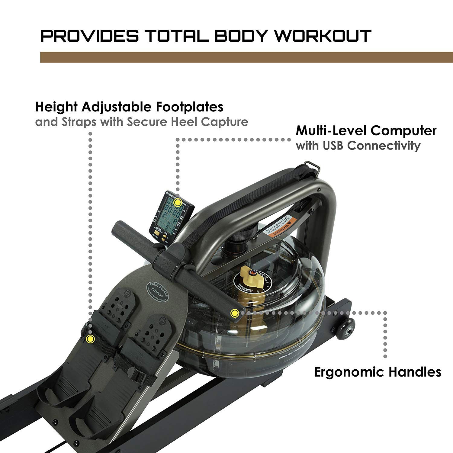 First Degree Fitness Apollo II Reserve AR Indoor Water Rowing Machine, Black (Open Box)