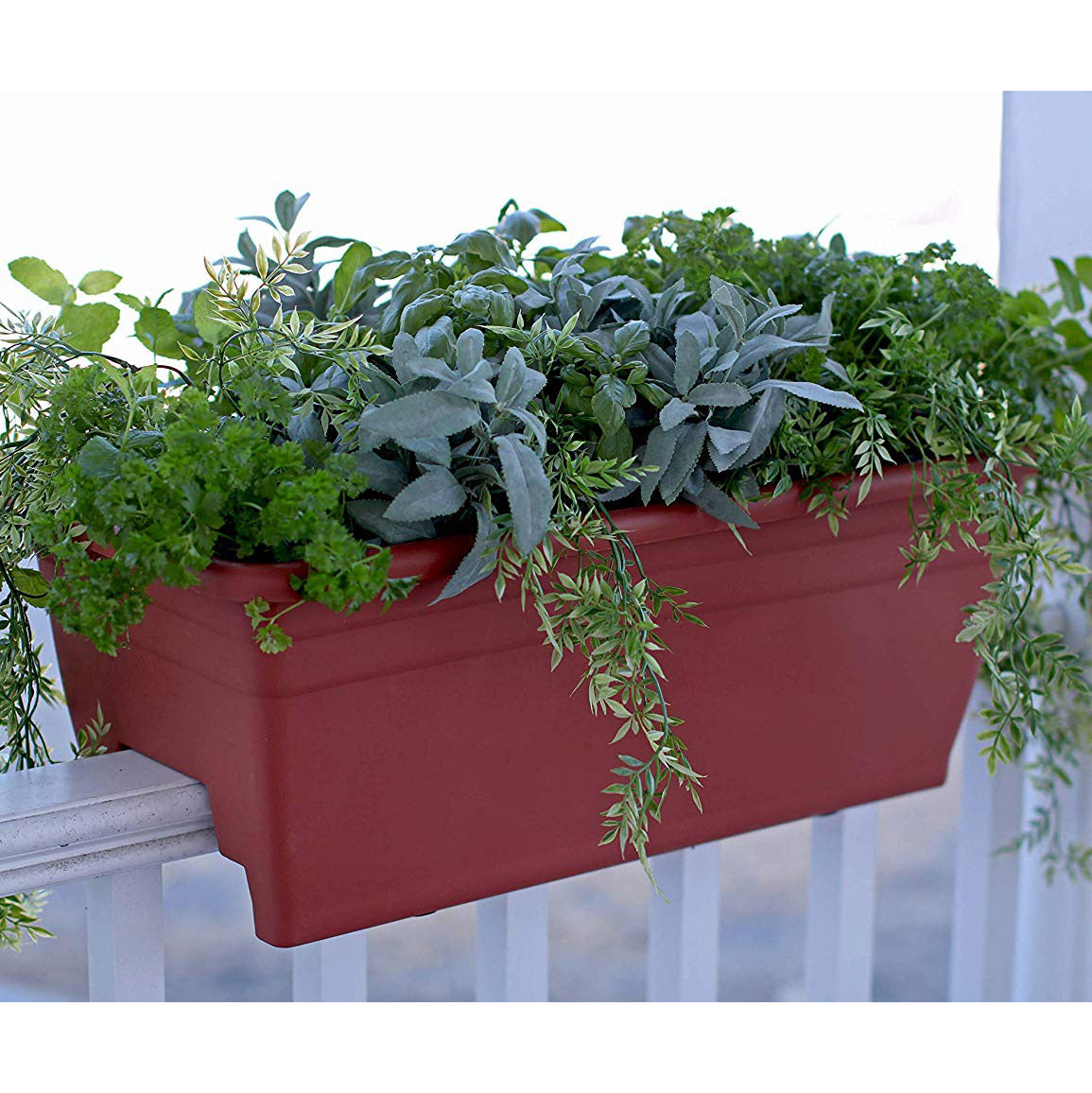 HC Companies 12in Railing Planter, Chocolate & Wakefield 1gal Soil Conditioner