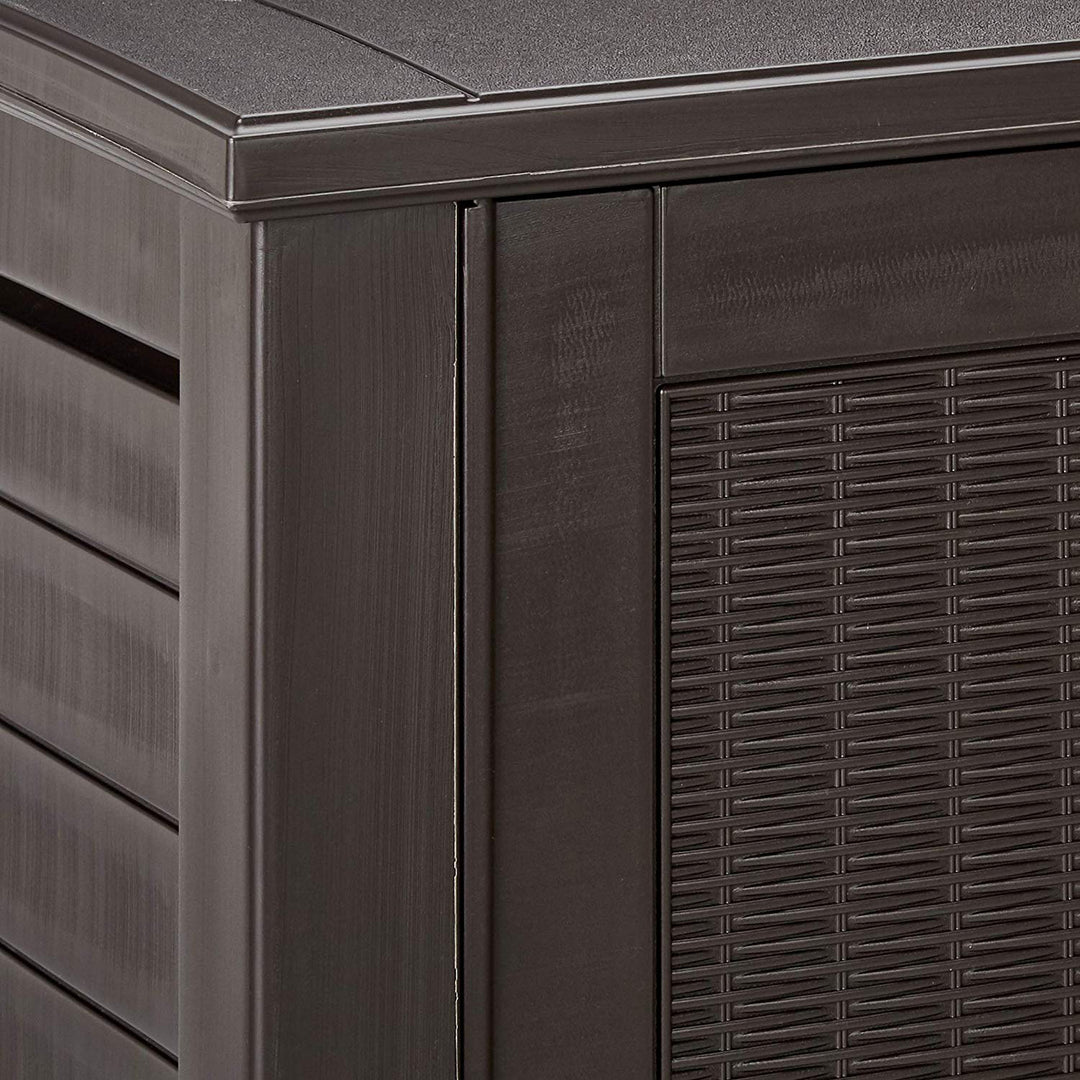 Rubbermaid Weather Resistant Resin Chic Outdoor Patio Storage Cabinet, Black Oak - VMInnovations