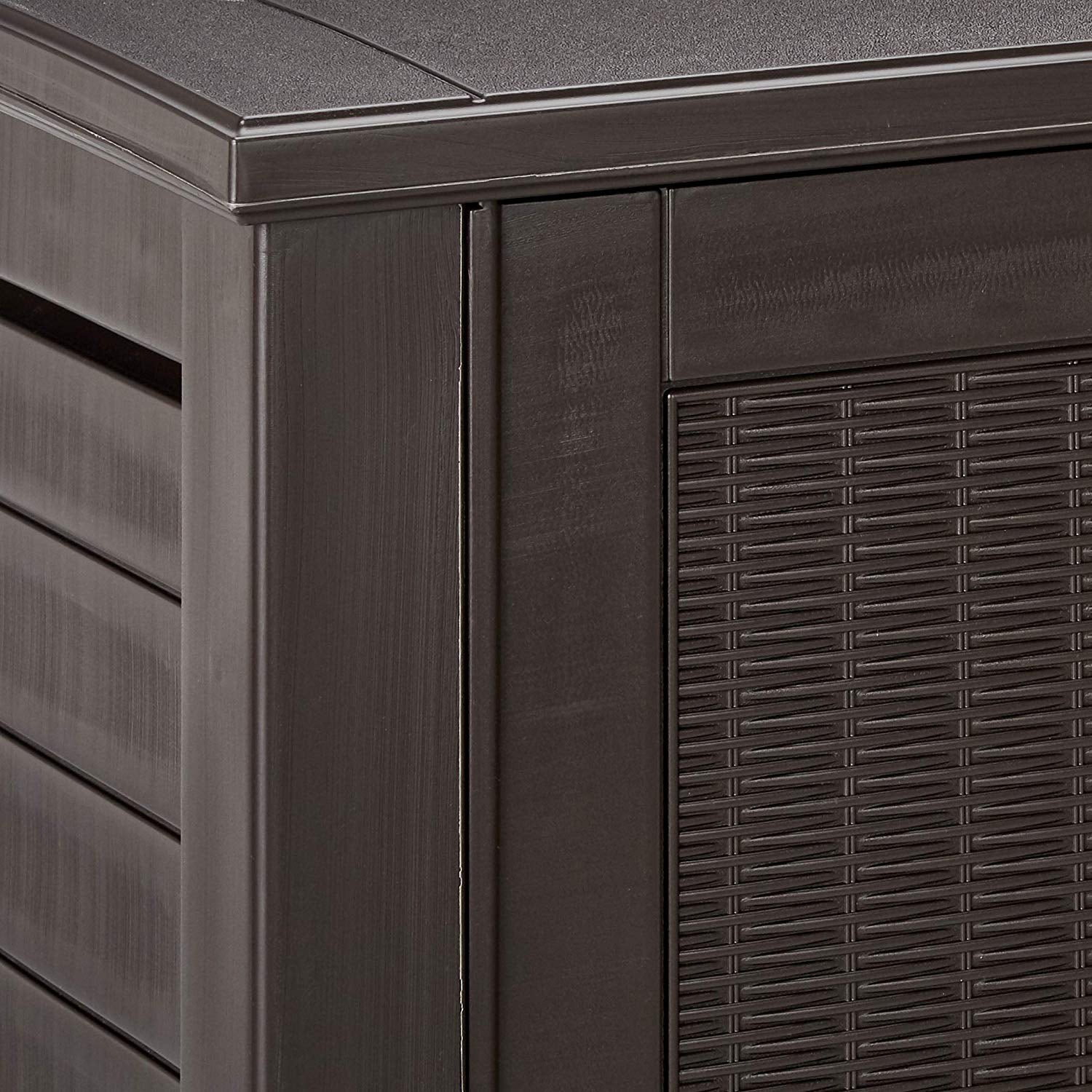 Rubbermaid Weather Resistant Resin Chic Outdoor Patio Storage Cabinet, Black Oak - VMInnovations
