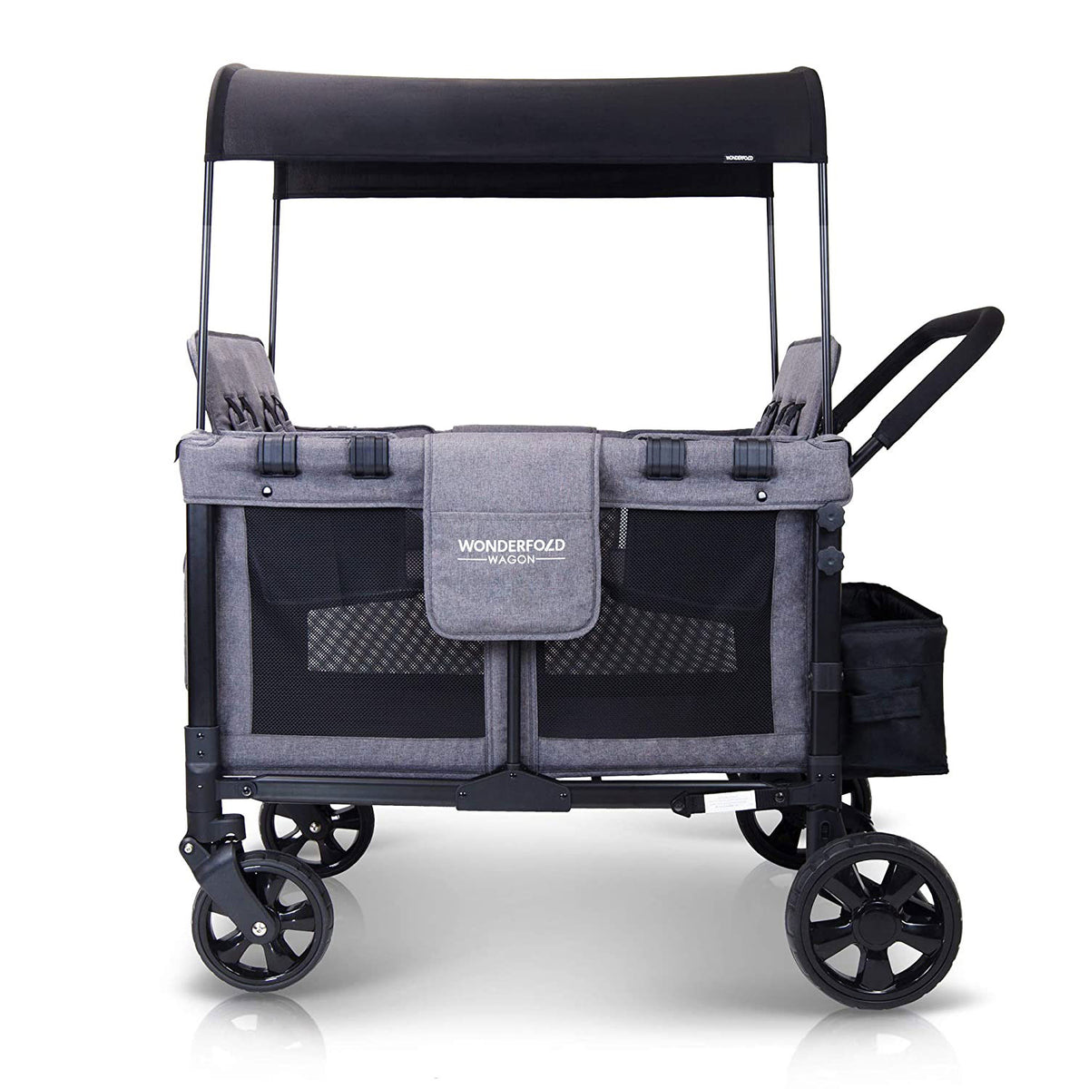 WONDERFOLD 4 Person Folding Push Stroller Wagon w/ Canopy, Gray (Open Box)