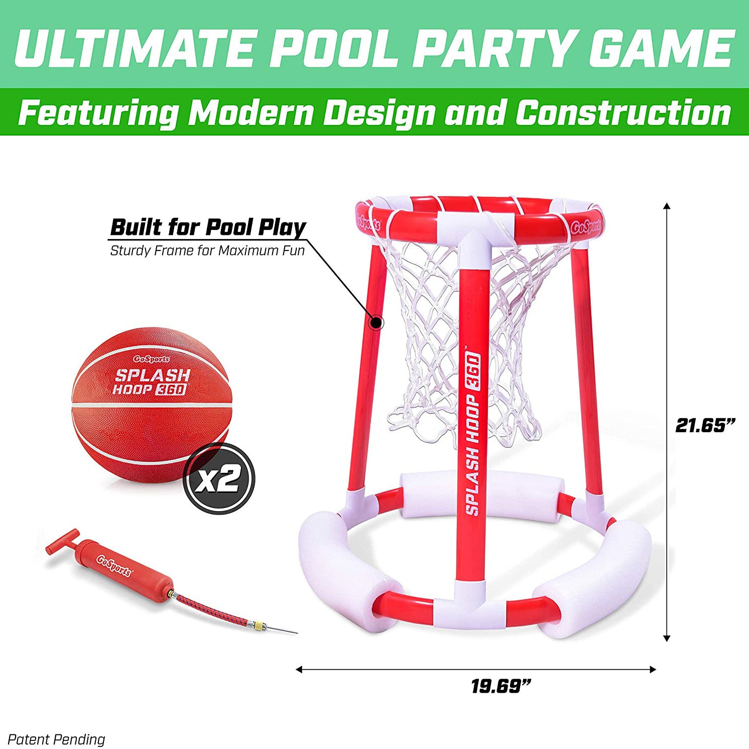 GoSports Splash Hoop 360 Floating Pool Game with Hoop 2 Balls & Pump (Open Box) - VMInnovations