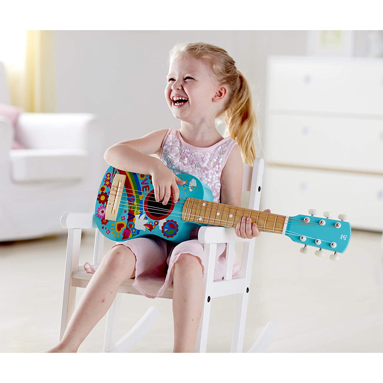 Hape Flower Power 60s Themed Kids Wooden Toy Guitar Musical Instrument(Open Box) - VMInnovations