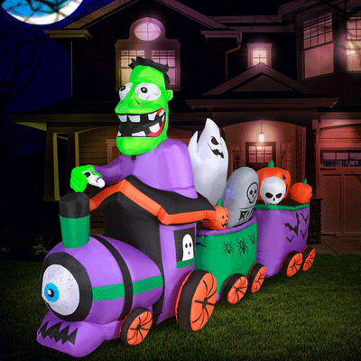 Holidayana 10 Foot Long Inflatable Light Up Halloween Graveyard Train Decoration