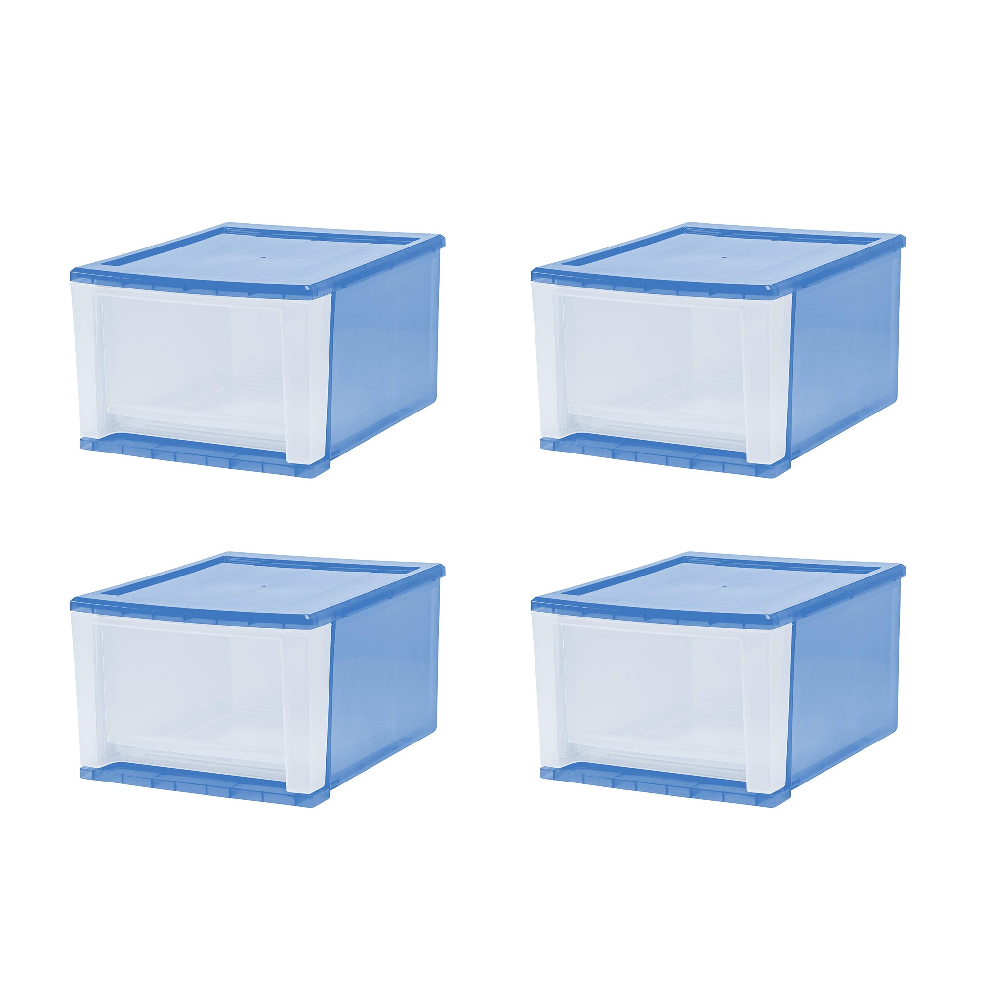 IRIS 129834 Large 17 Qt Stackable Pull Out Clear Front Plastic Drawer, Pack of 4