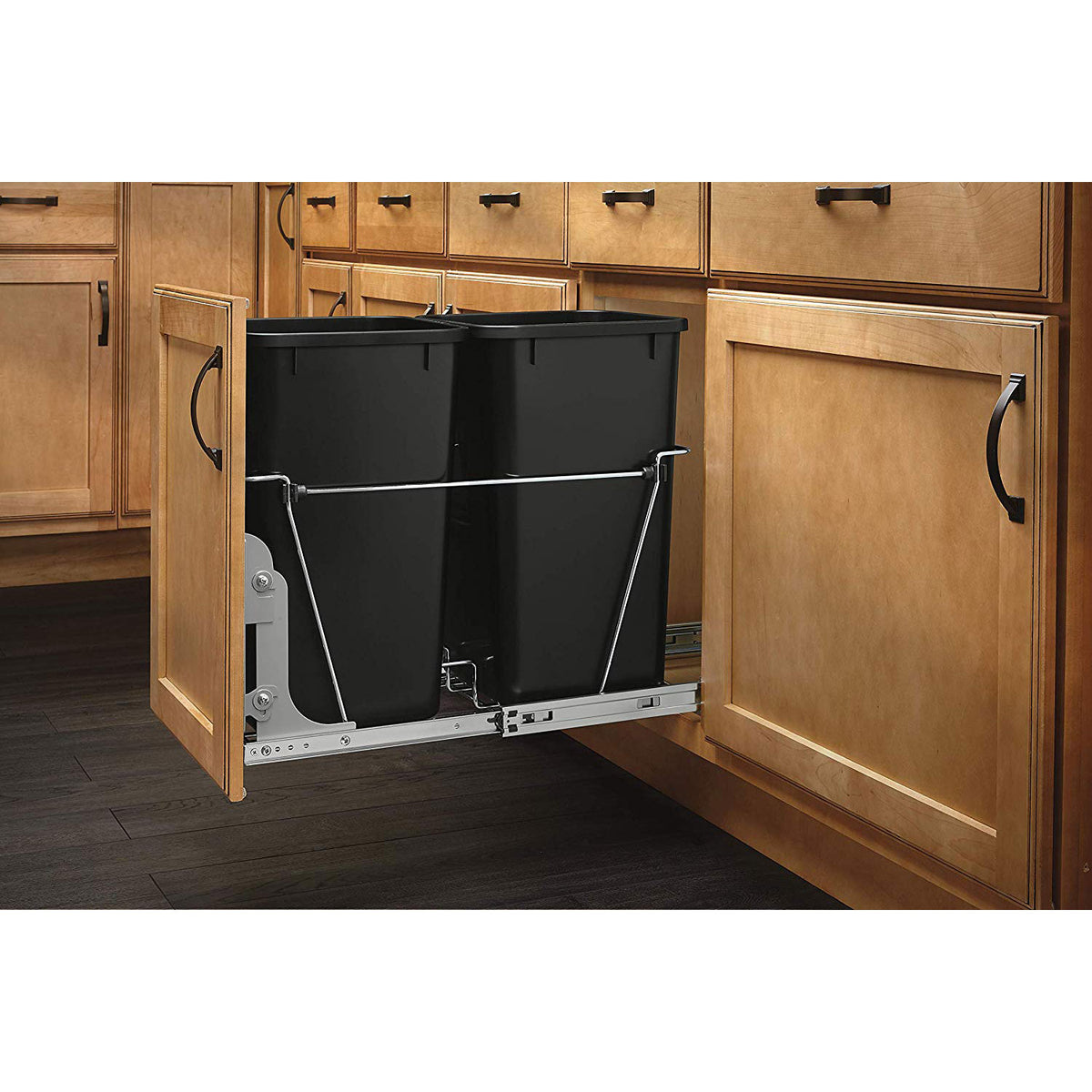Rev A Shelf Double 27 Quart Sliding Pull Out Waste Bin Container (2 Pack)