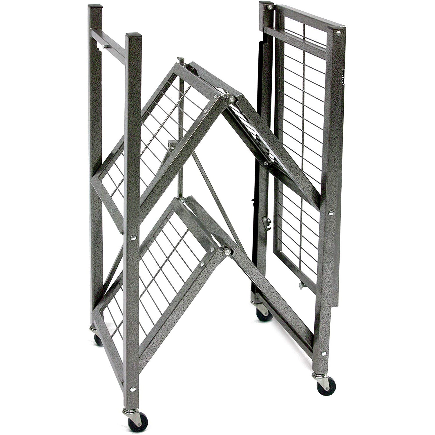 Origami R3 Foldable 3-Tiered Shelf Storage Rack & Wheels, Pewter (2 Pack) - VMInnovations