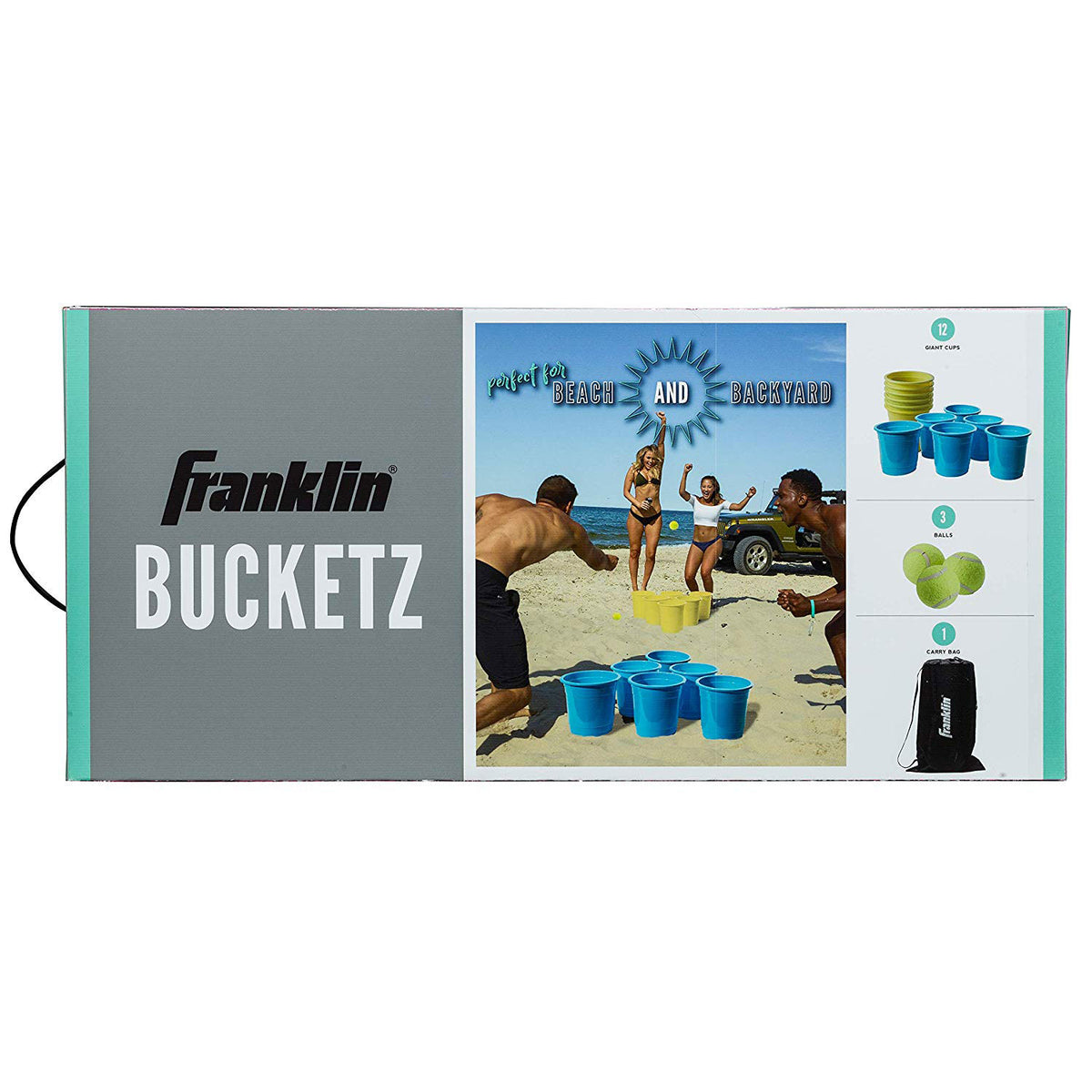 Franklin Sports Bucketz Pong Game, 12 Cups, 3 Tennis Balls, Carry Bag (Open Box)
