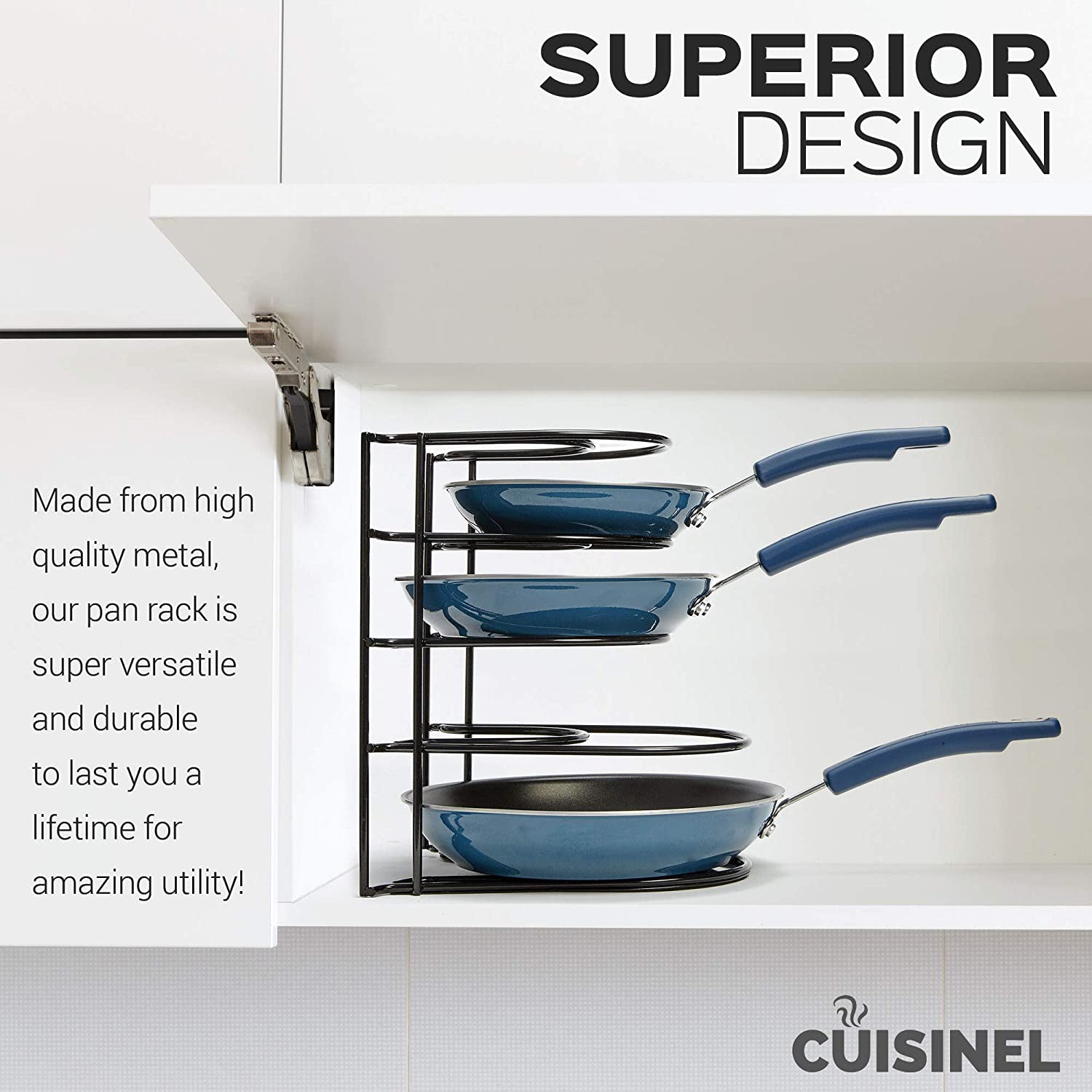 Cuisinel 12.2 In Extra Large 5 Pan & Pot Organizer 5 Tier Rack, Black (Open Box) - VMInnovations
