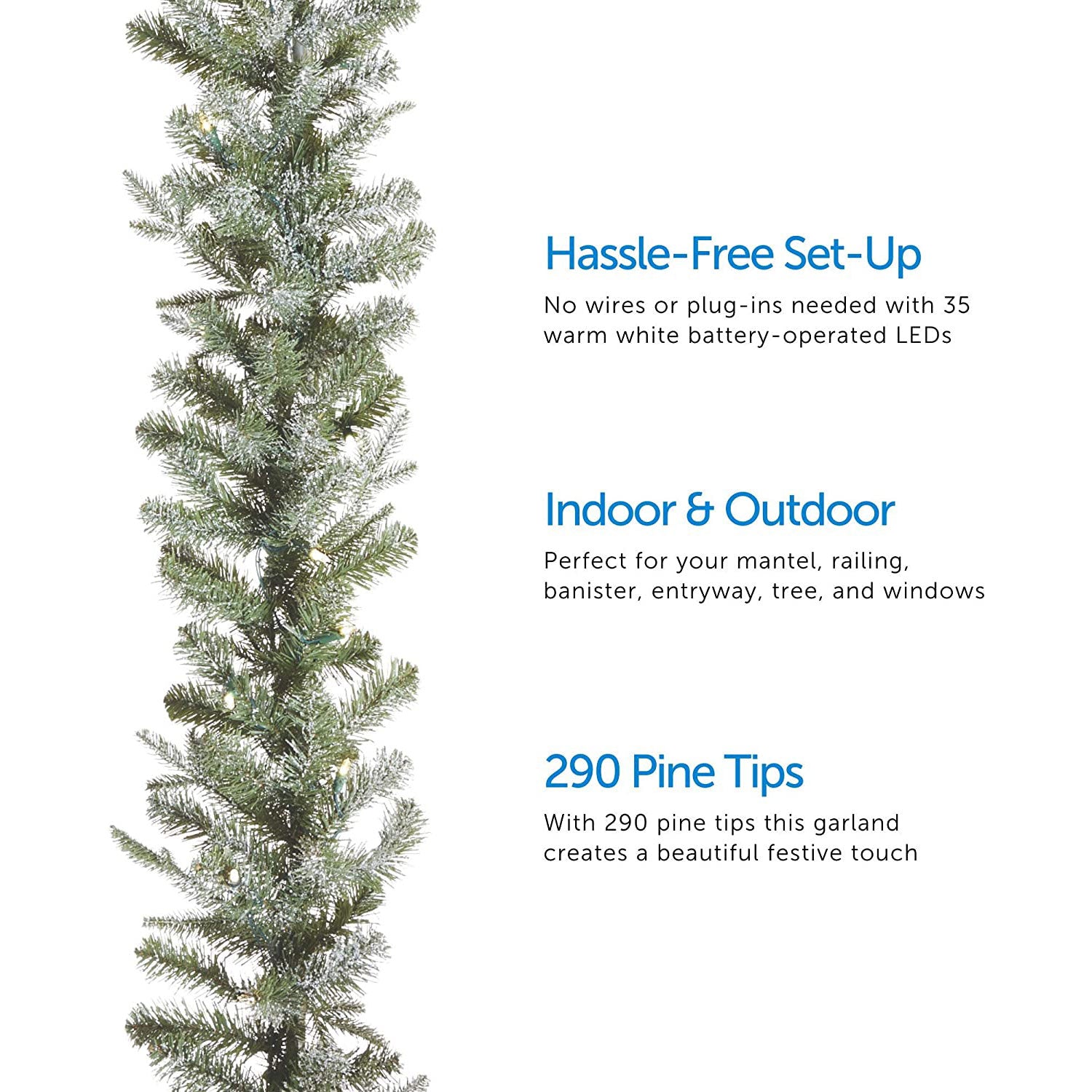 Noma Frosted Fir 9 Foot Pre Lit Garland Holiday Mantle Decor (Open Box) (2 Pack)