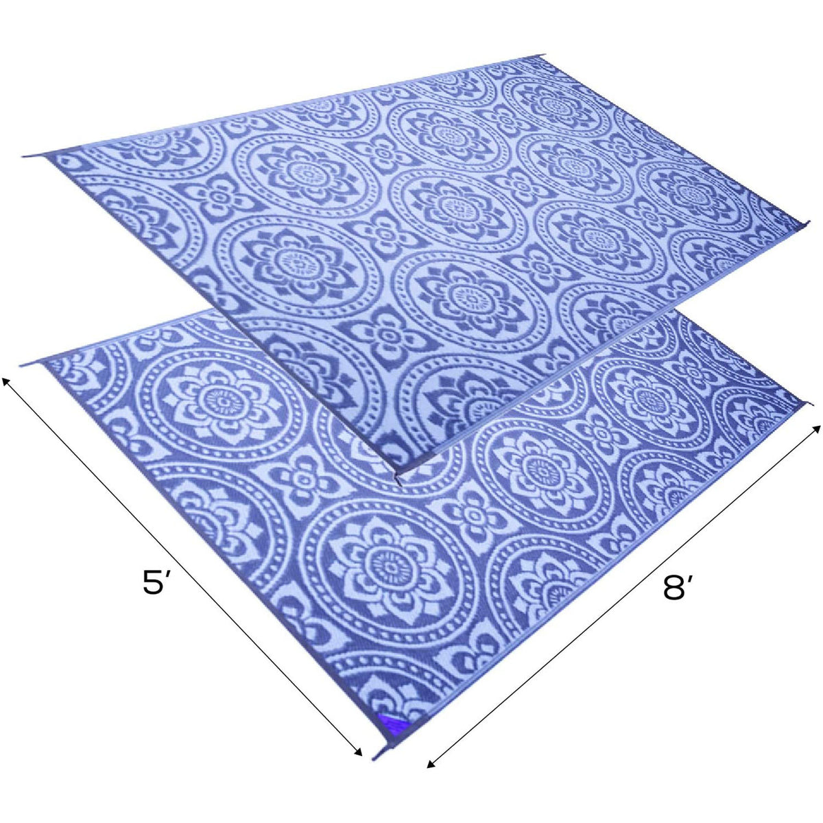 Reversible Mats 8 x 5 Foot Polypropylene Pattern Patio Mat, Blue/White(Open Box)