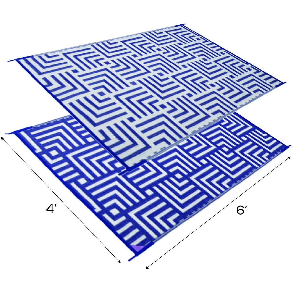 Reversible Mats 6x4ft Polypropylene Patterned Patio Rug, Navy/White (Open Box)