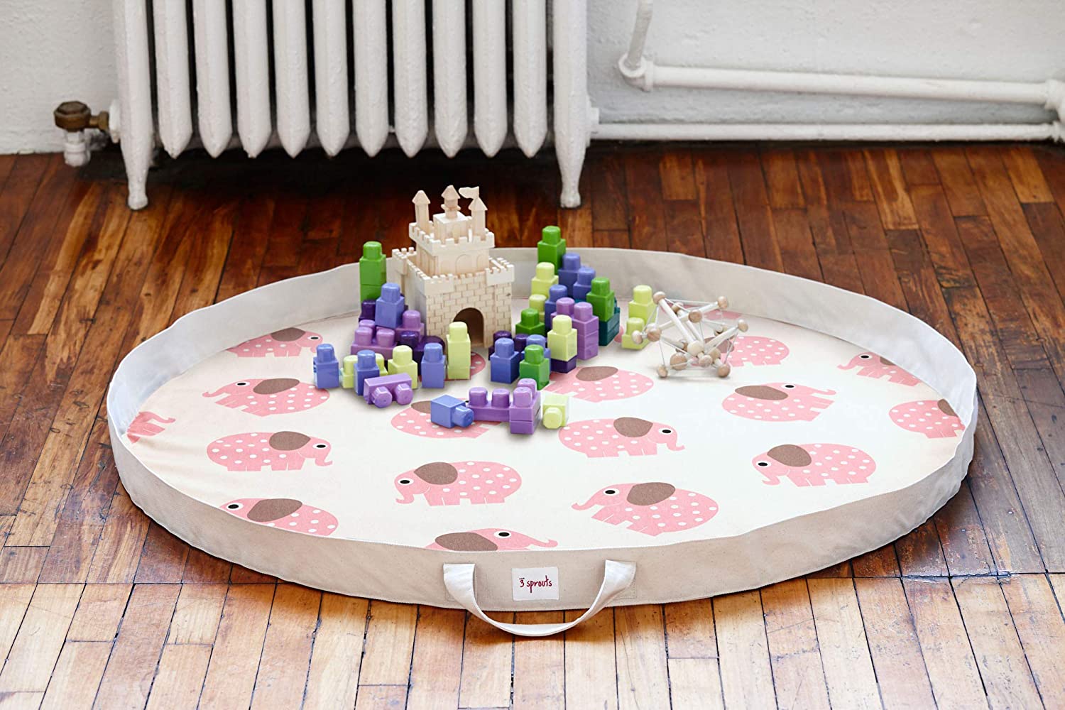 3 Sprouts Diaper Caddy and Convertible Toy Storage Bag/Play Mat, Pink Elephant