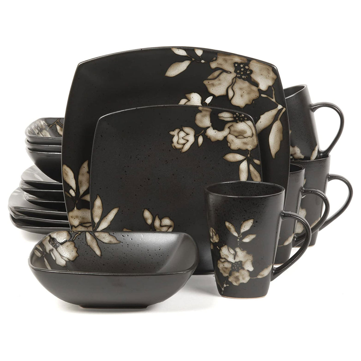 Gibson Elite Lanark 16 Piece Dinnerware Set w/ Plates, Bowls, & Mugs (2 Pack)