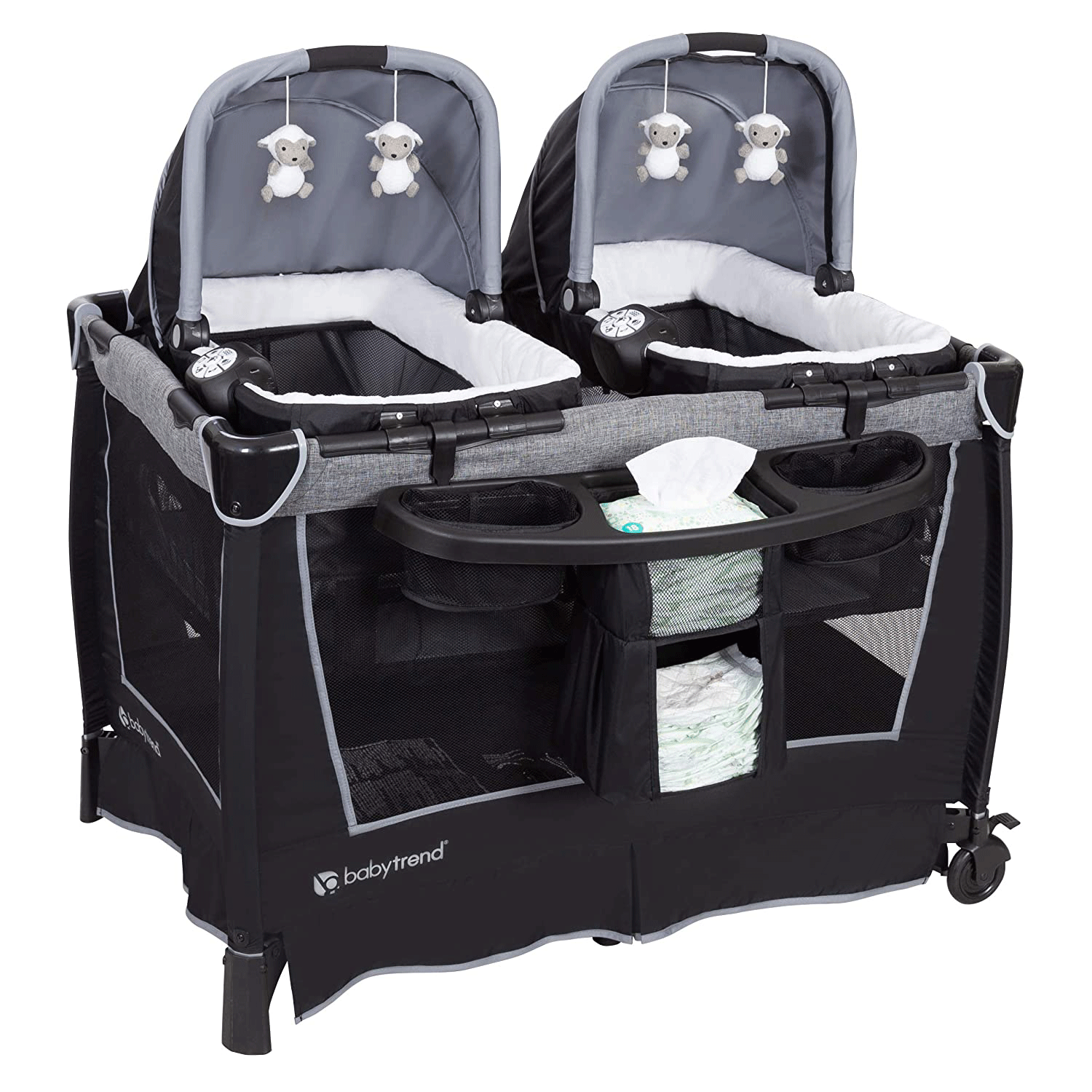 Baby Trend Retreat Twin Nursery Center w/ 2 Bassinets & Changing Table, Quarry - VMInnovations