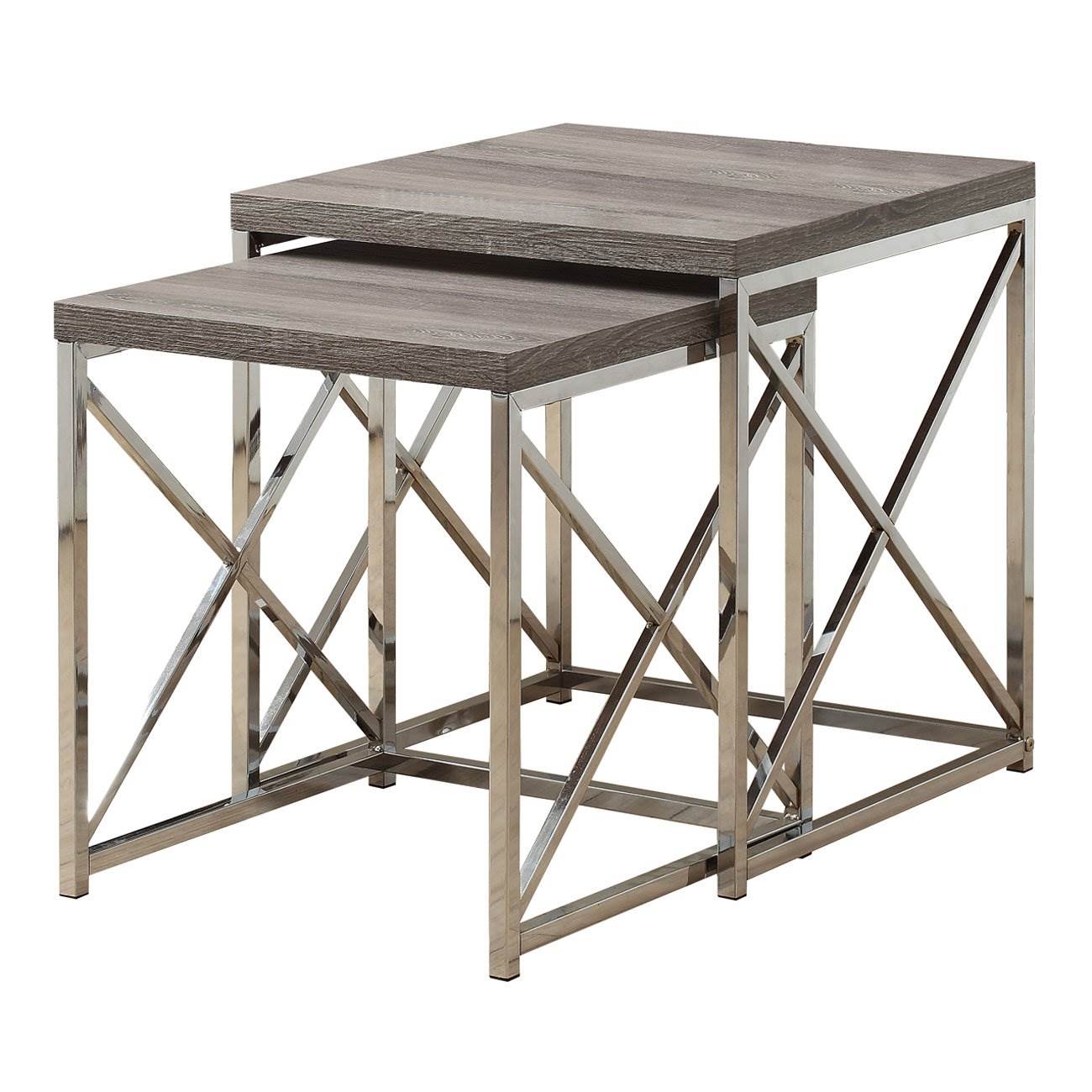 Monarch Specialties Contemporary Accent 2-Piece Nesting End Tables, Dark Taupe