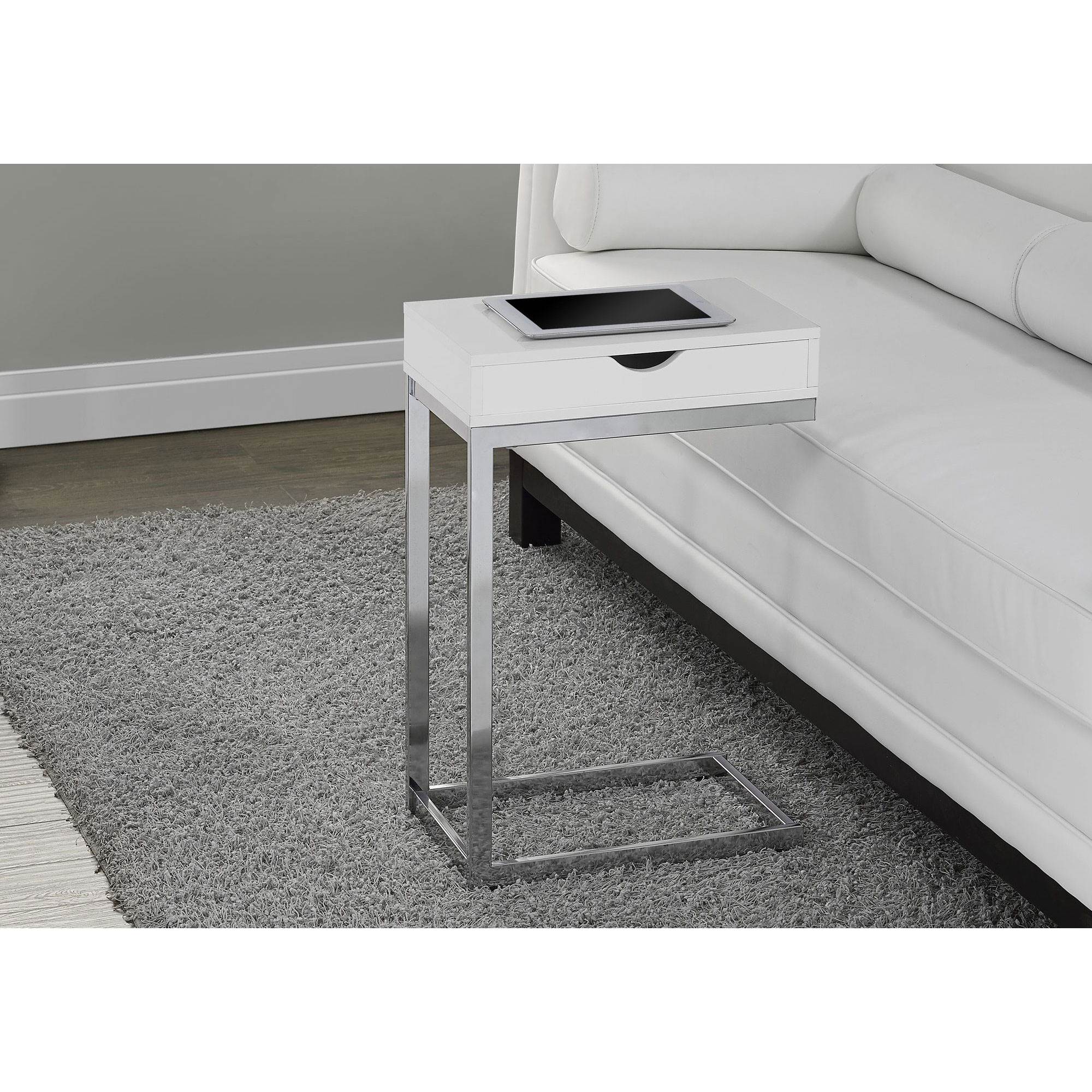 Monarch Specialties Accent Side End Table with Drawer, Glossy White (Used)