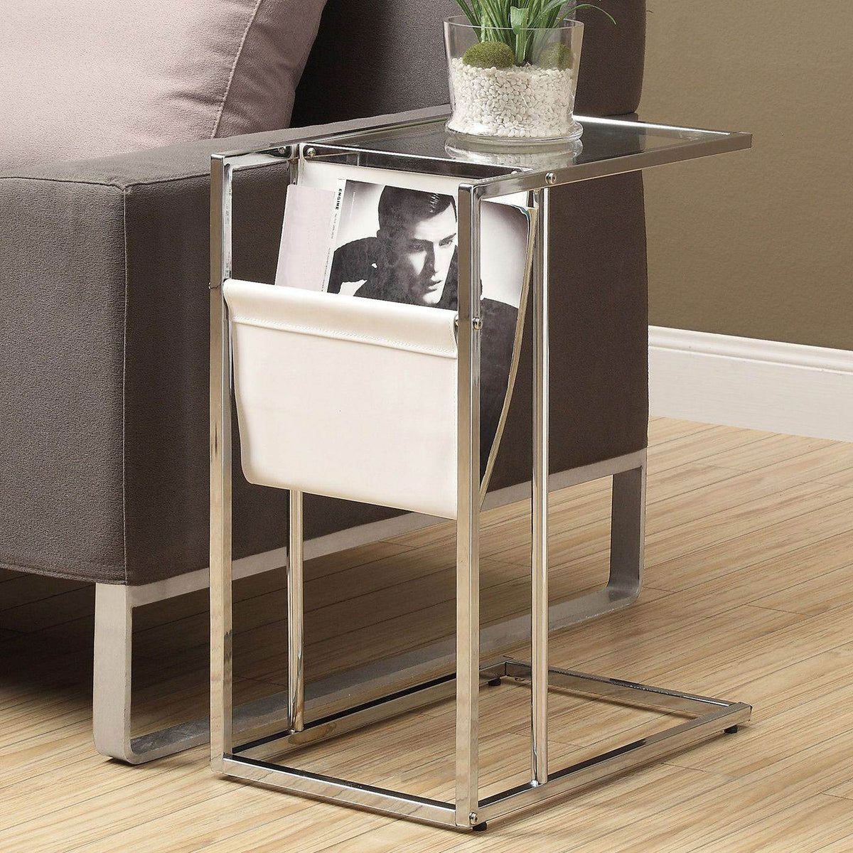Monarch Specialties Accent Glass Side End Table with Magazine Rack (Open Box)