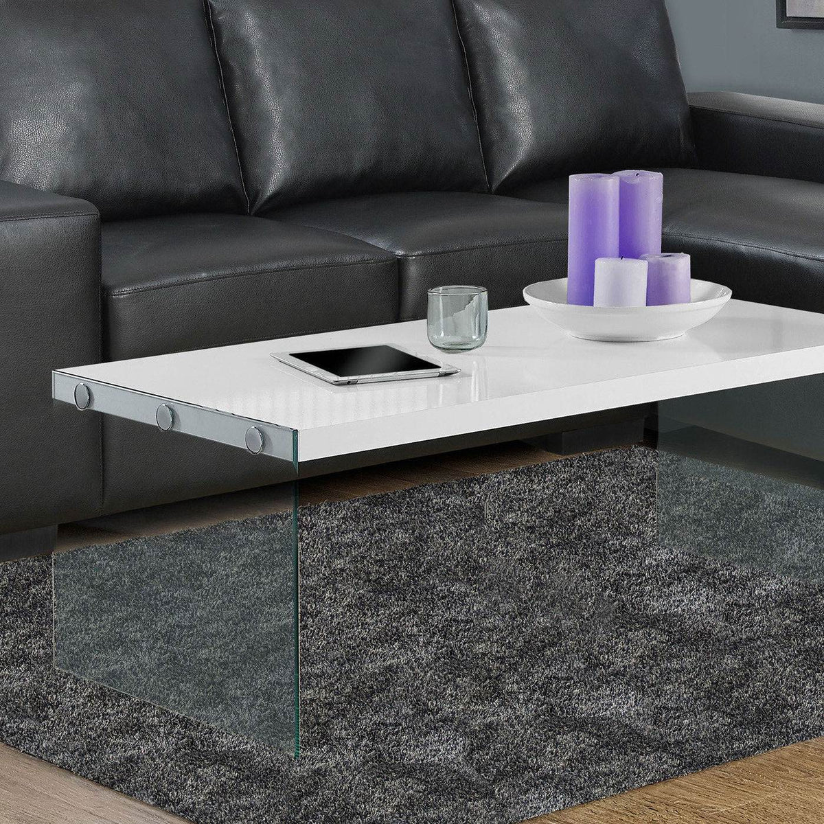 Monarch Specialties Tempered Glass Coffee Table, Gloss White (For Parts)