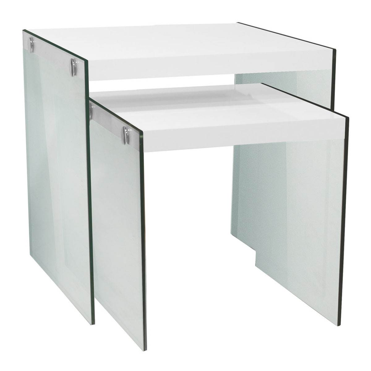 Monarch Specialties Tempered Glass 2-Pc Nesting End Tables, White (Open Box)