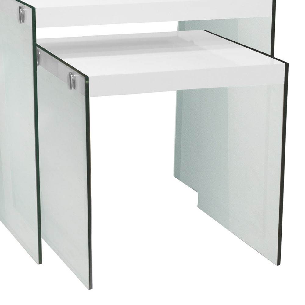 Monarch Tempered Glass Accent 2-Pc. Nesting End Tables, Glossy White (Used)