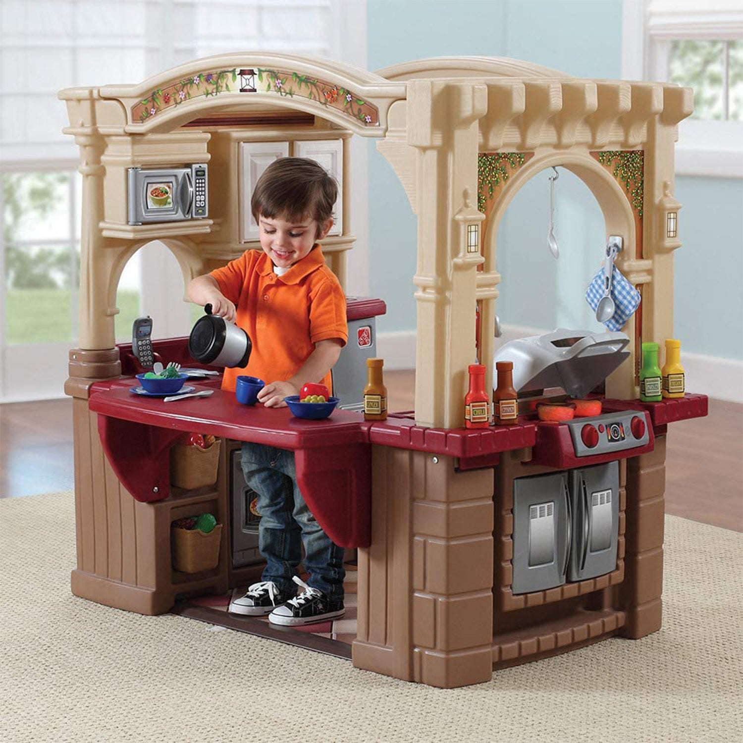 Step2 Grand Walk In Kitchen and Grill Large 103 Piece Kids Playset Toy, Ages 2+