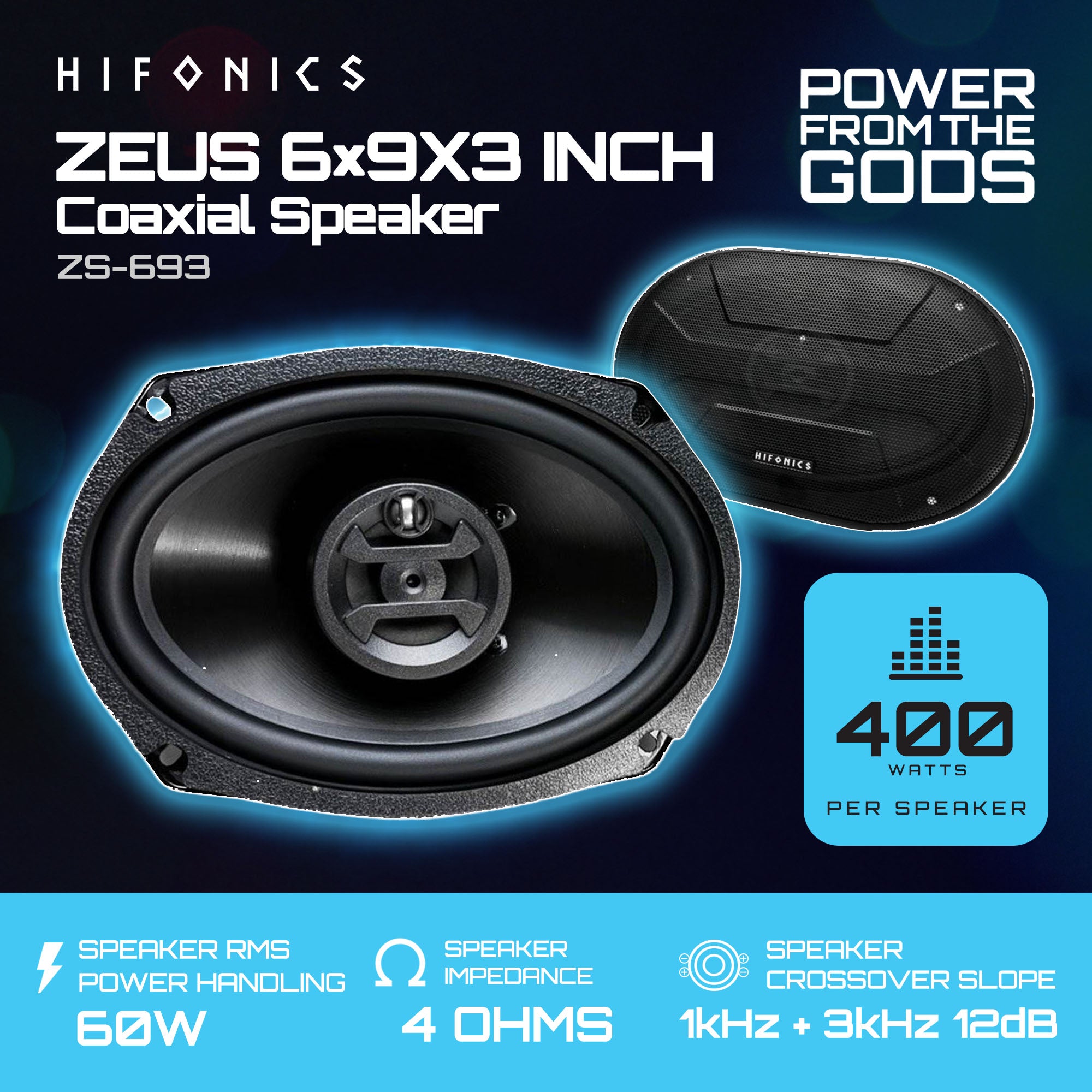 Hifonics Zeus 6.5 Inch Car Audio Coaxial Speakers & 6 x 9 Inch Coaxial Speakers