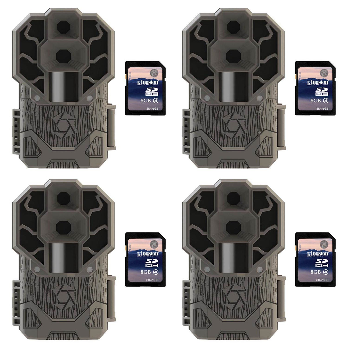 Stealth Cam 30MP High Res 4K HD No Glo Game Trail Camera, 4 Pack + 8GB SD Cards