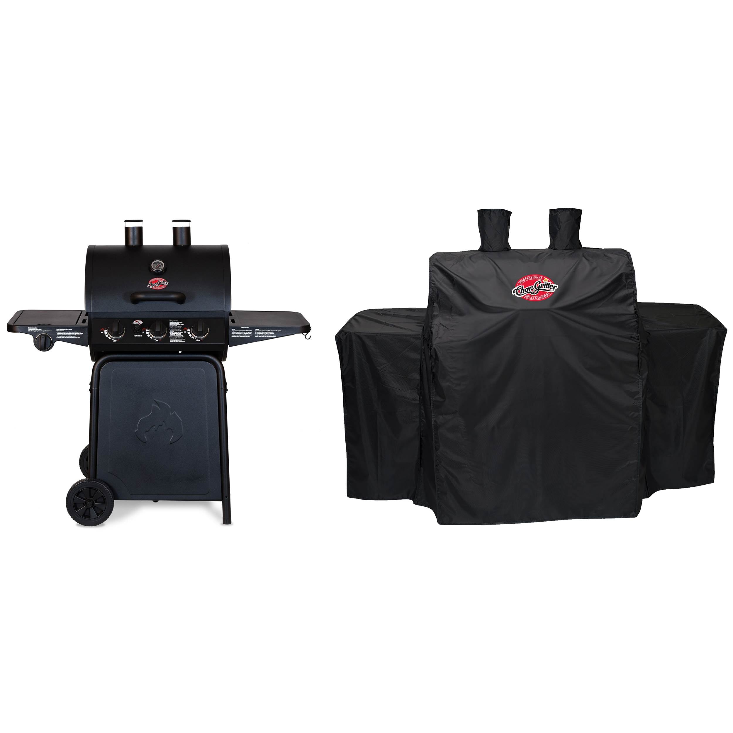 Char Griller 3-Burner Grillin' Pro Propane Gas Grill + Full Length Grill Cover