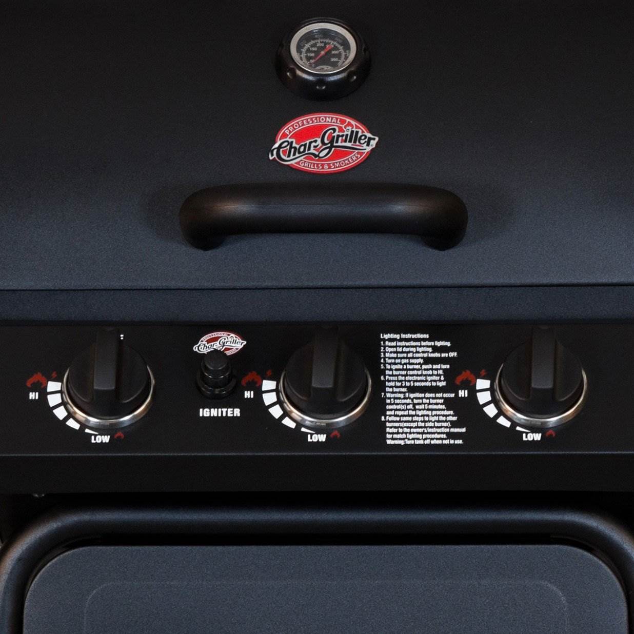 Char Griller 3-Burner Grillin' Pro Propane Gas Grill + Full Length Grill Cover