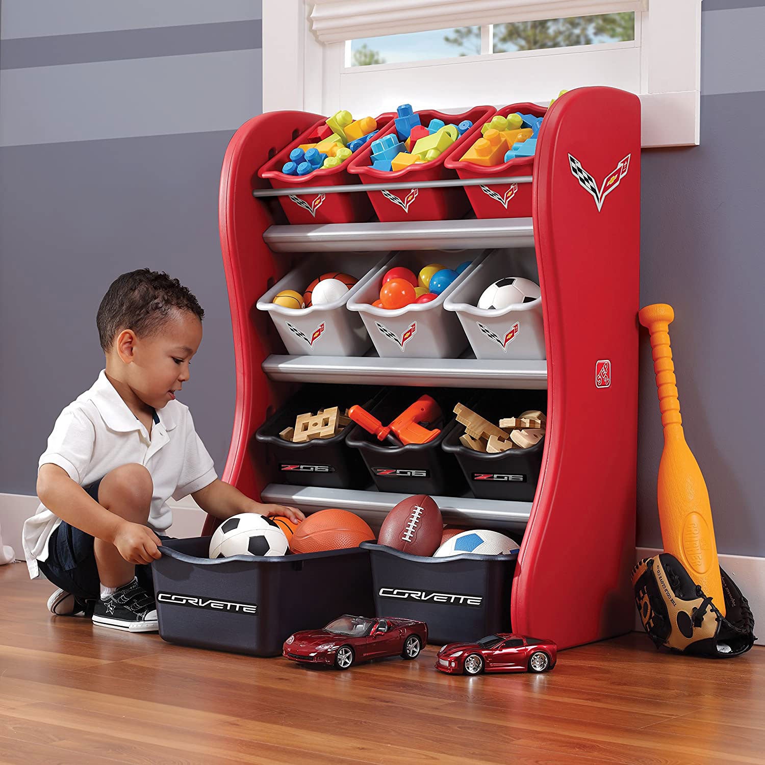 Step2 Kids Corvette Room 11 Bin Plastic Playroom Organizer & Toy Storage Unit