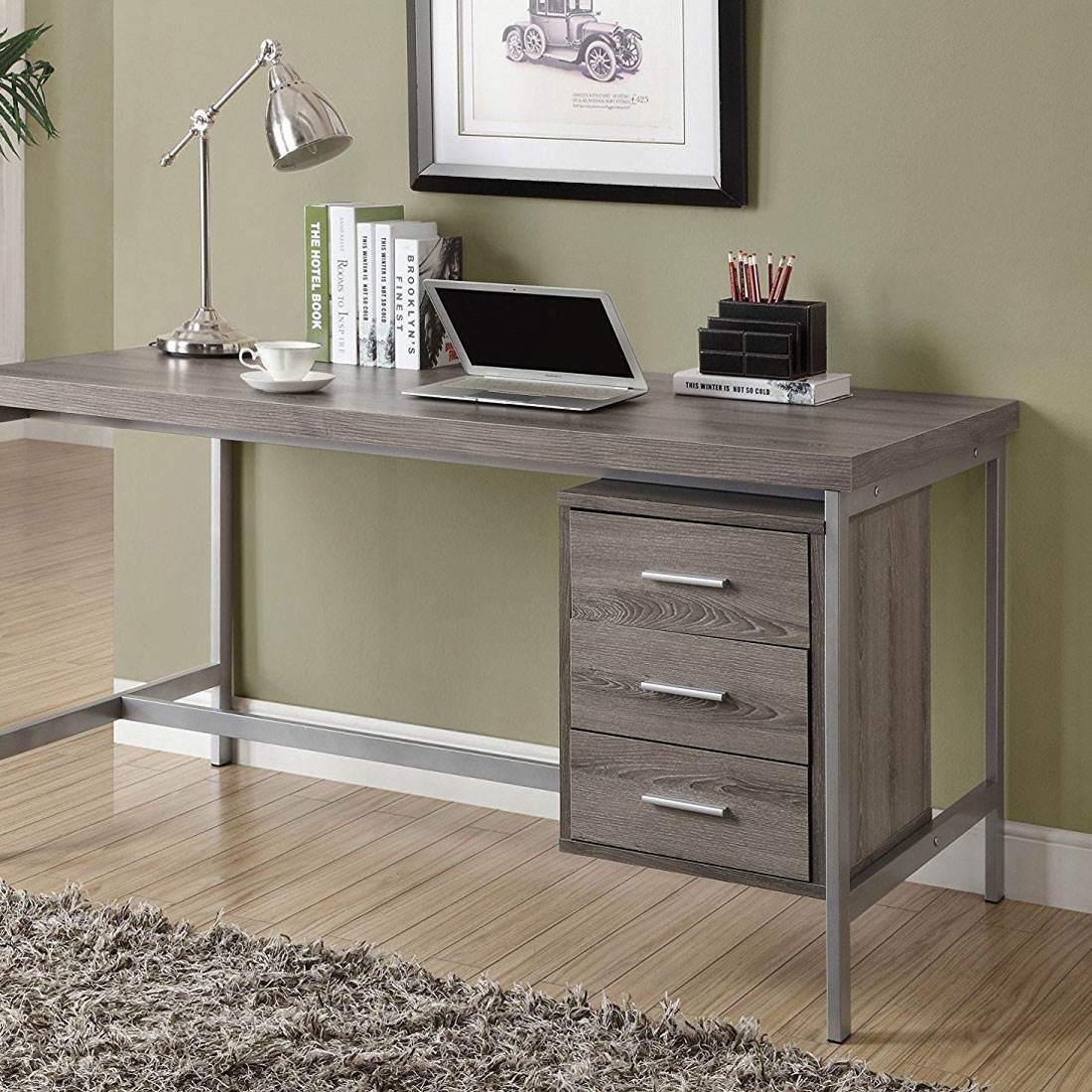 Monarch Specialties 60" Modern Home Office Computer Desk w/ Drawers, Dark Taupe