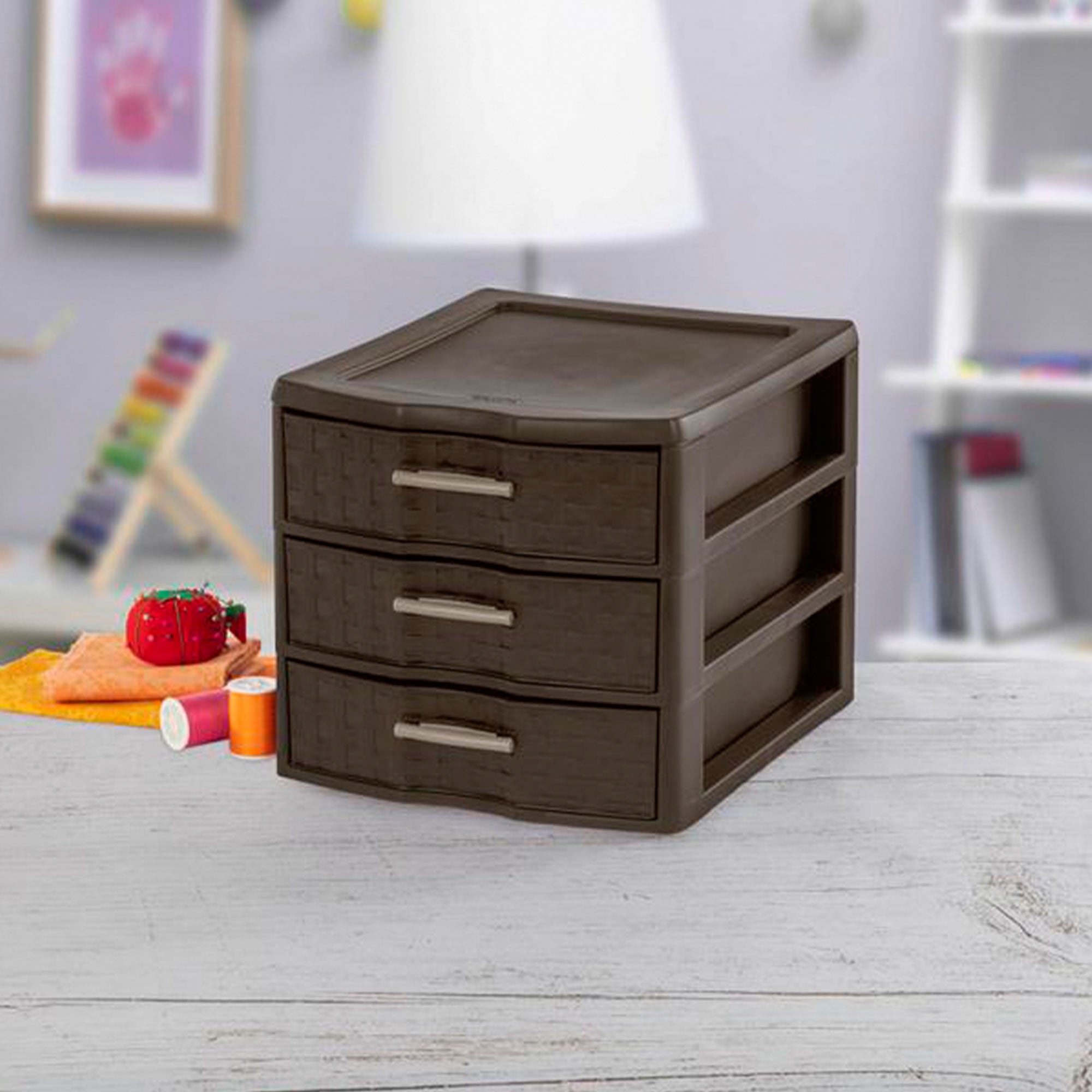 Sterilite Medium Weave Craft Office Supplies 3 Drawer Storage Organizer (4 Pack)