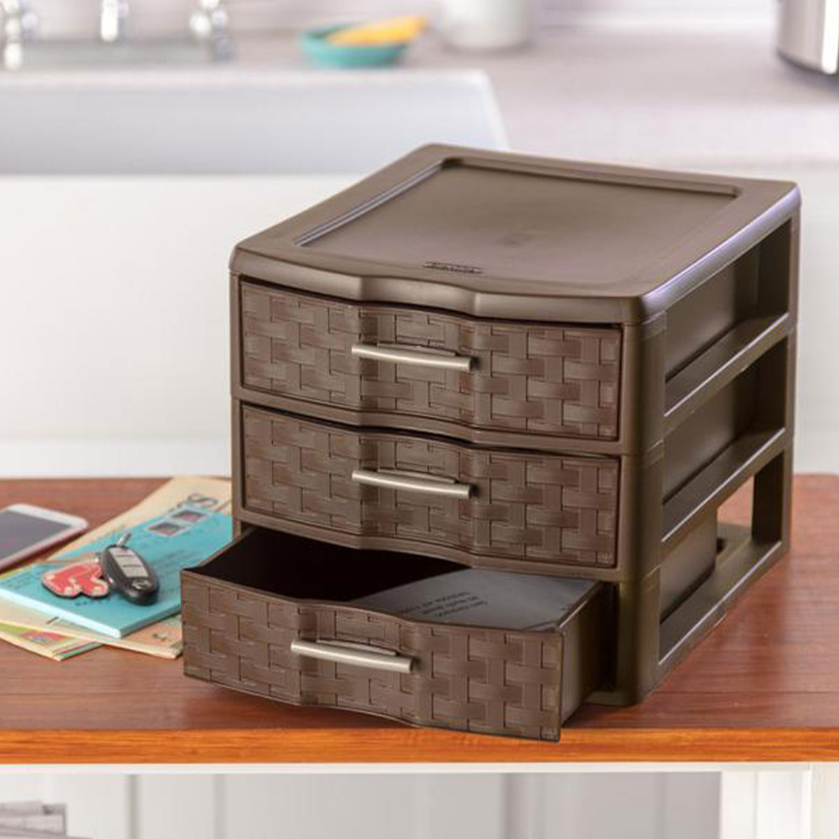 Sterilite Medium Weave 3 Drawer Portable Office Storage Organizer (12 Pack) - VMInnovations