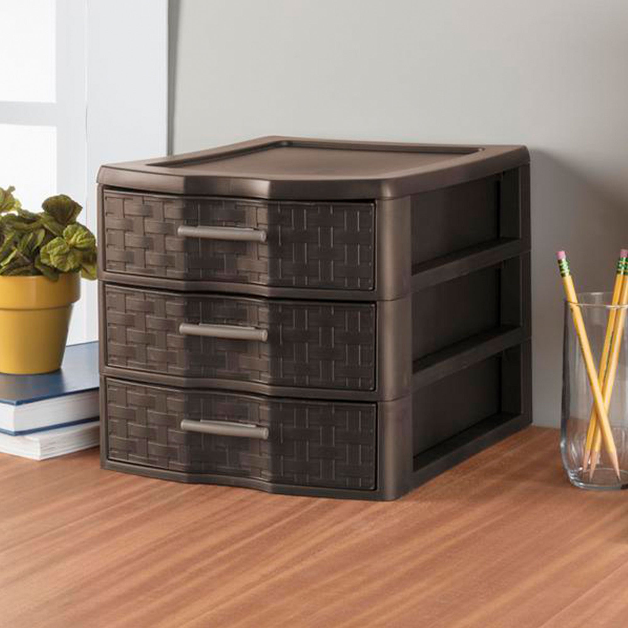 Sterilite Medium Weave Craft Office Supplies 3 Drawer Storage Organizer (4 Pack)
