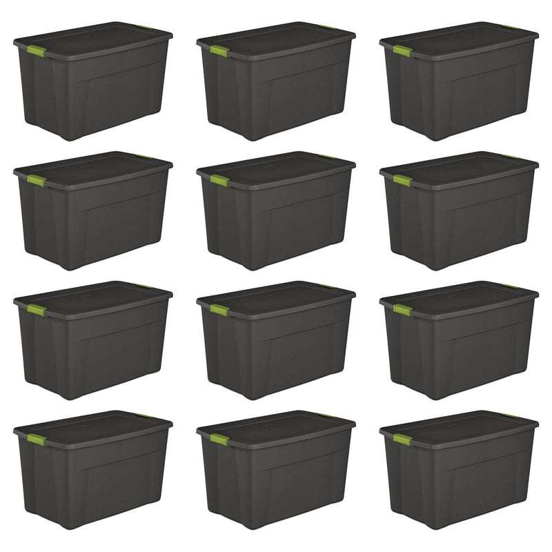 Sterilite 35 Gallon Storage Tote Box with Latching Container Lid, Gray (12 Pack)