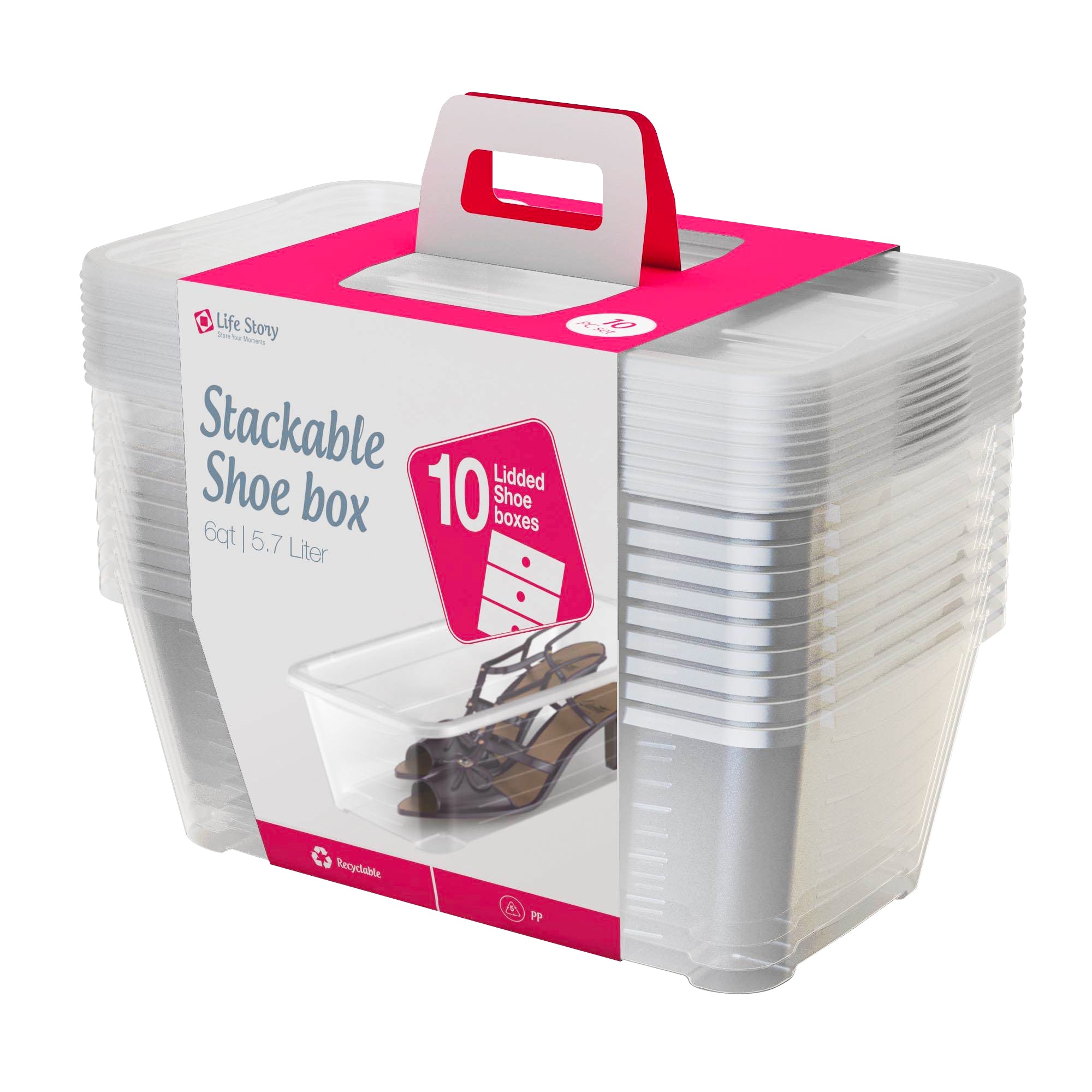 Life Story 5.7 L Clear Shoe/Closet Storage Box Stacking Container (120 Boxes)