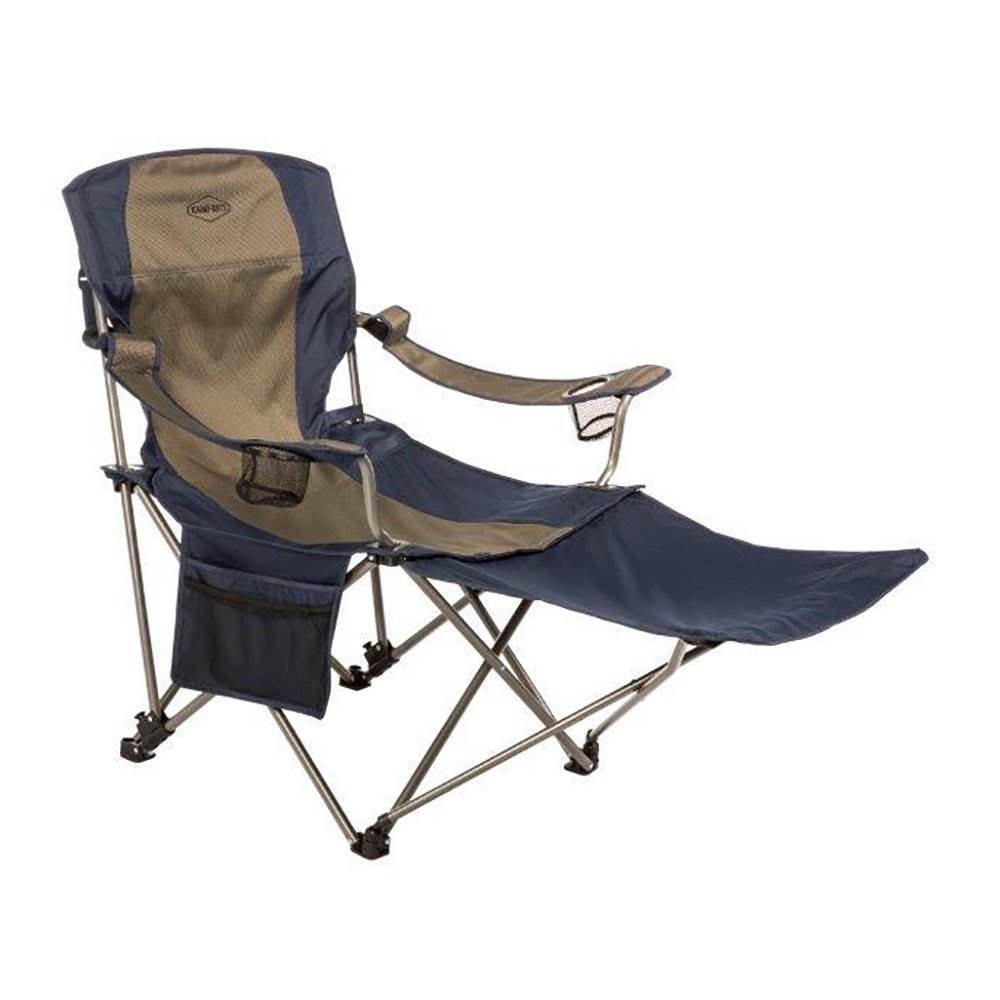 Kamp Rite Folding Camp Chair w/ 2 Cupholders and Detachable Footrest, Navy/Tan - VMInnovations