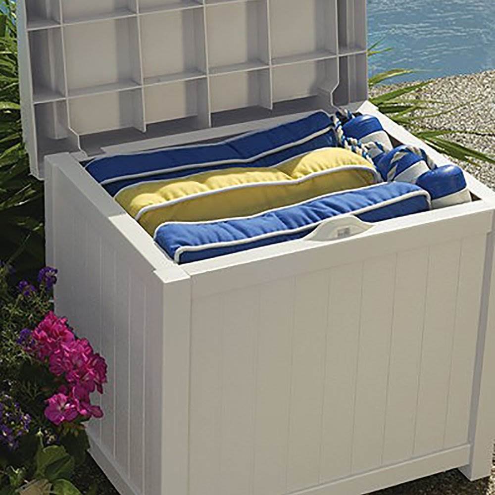 Suncast 22 Gal Outdoor Storage Resin Patio Deck Box w/ Seat, Taupe (Open Box)