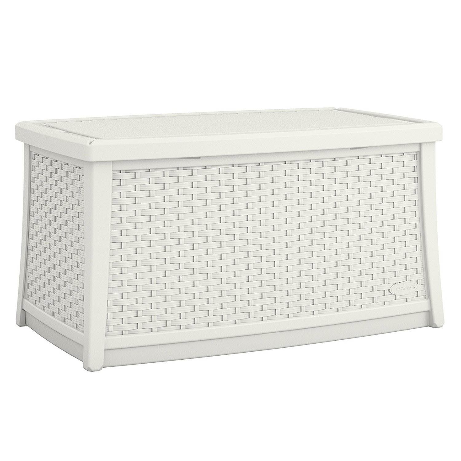 Suncast Elements 30 Gallon Outdoor Wicker Coffee Table, White | Open Box