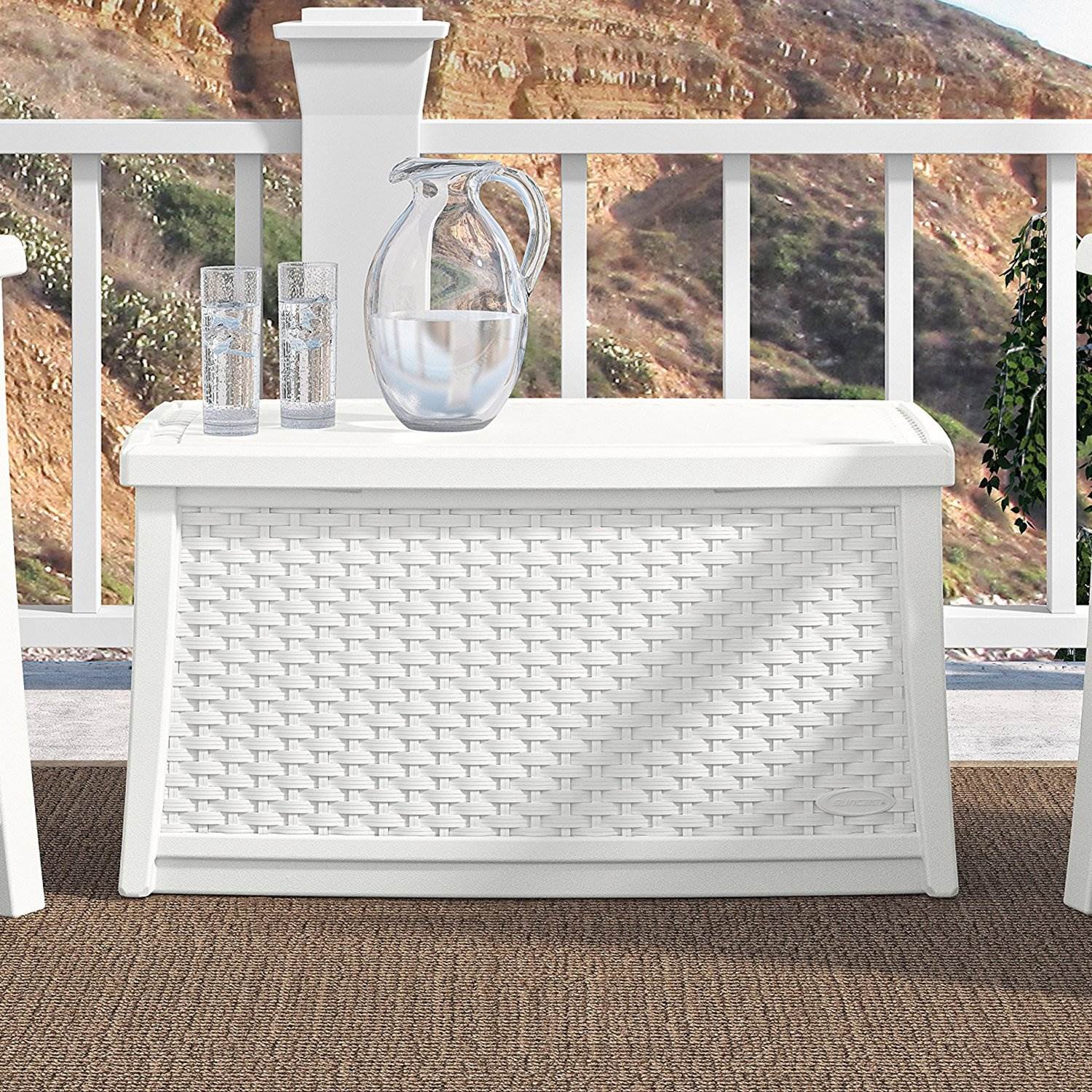 Suncast Elements 30 Gallon Outdoor Wicker Coffee Table, White | Open Box