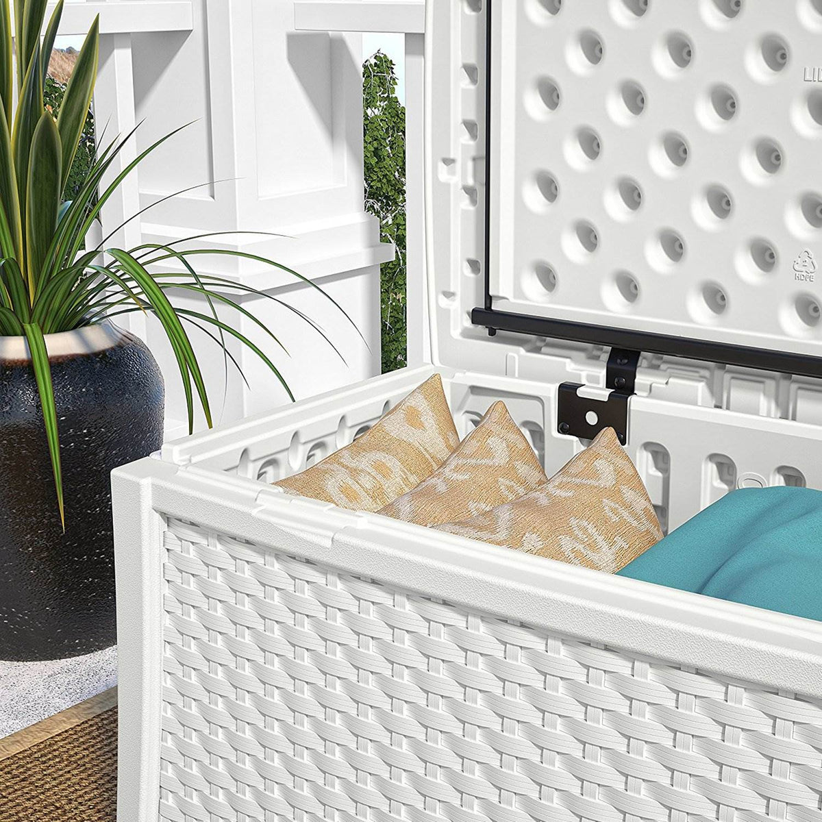 Suncast Elements 30 Gallon Outdoor Wicker Coffee Table, White | Open Box