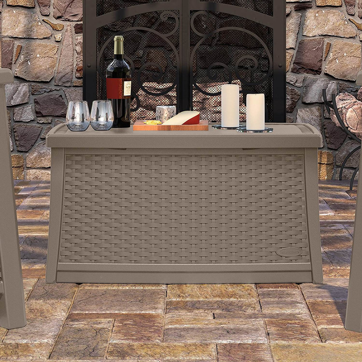 Suncast Elements 30 Gallon Outdoor Patio Resin Wicker Coffee Table (Open Box)